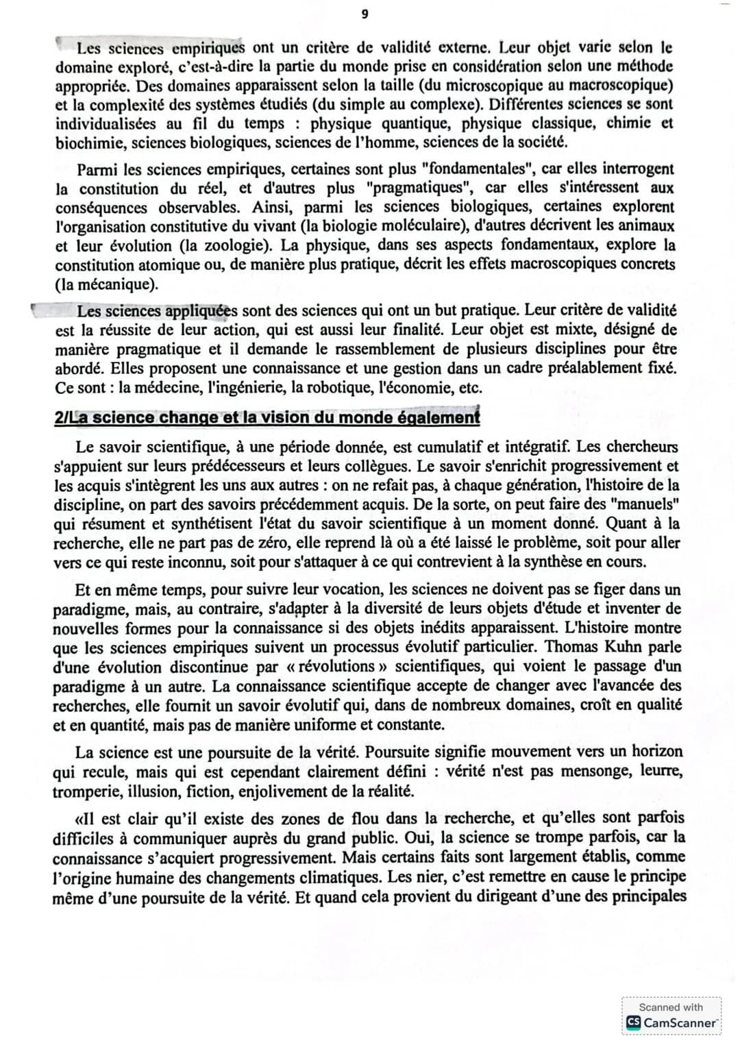 CHAPITRE: LA SCIENCE
I Introduction
D'innombrables tentatives ont été faites pour définir la science. Compte tenu des
circonstances contempo