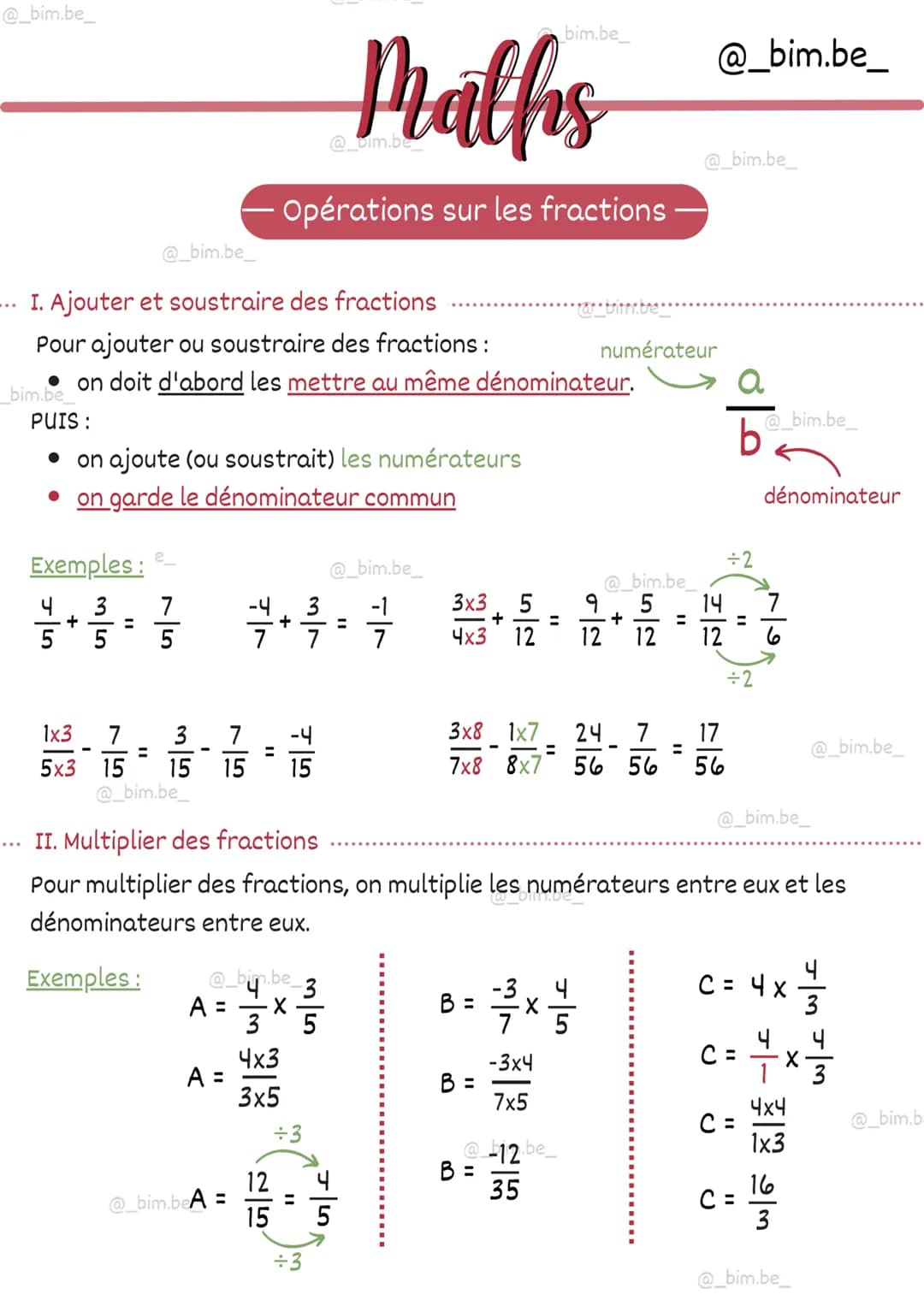 @_bim.be_
@_bim.be_
bim.be_
@_bim.be_
# Maths
@_Dim.be
- Opérations sur les fractions -
... I. Ajouter et soustraire des fractions ...
Pou