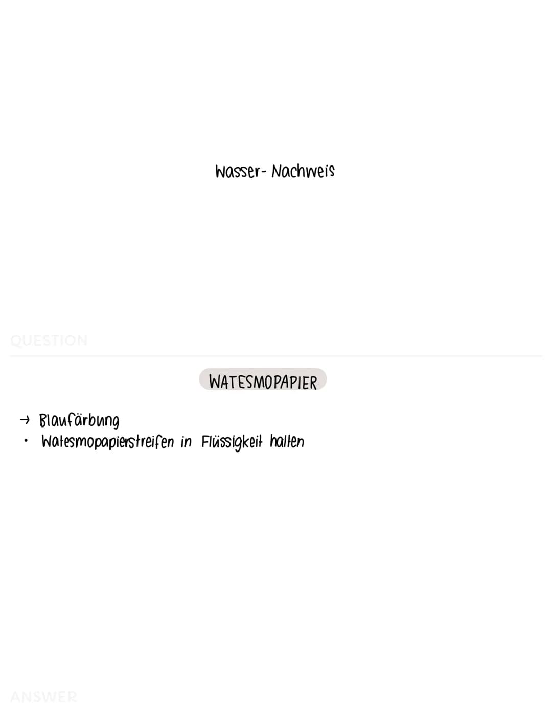 QUESTION
Sauerstoff-Nachweis
GLIMMSPAHNPROBE
→ aufleuchten oder aufflammen
- ein glimmender Holzspahn wird in entstandenes Gas gehalten