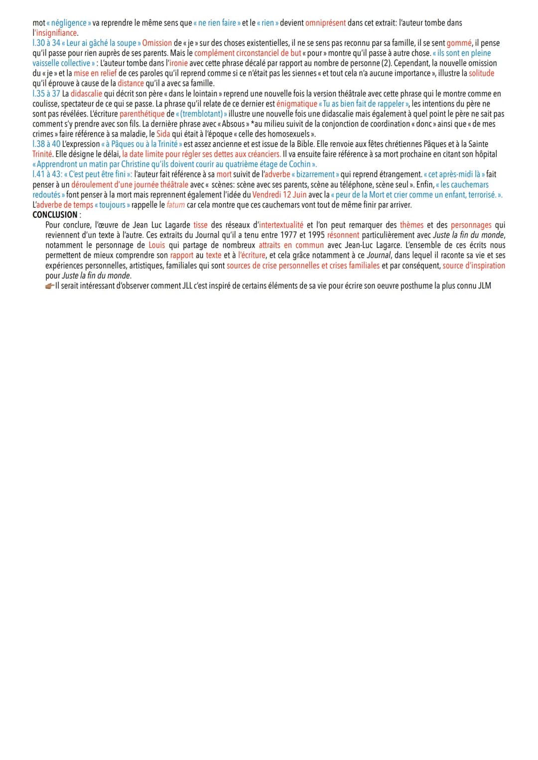 Juste la fin du Monde & ses oeuvres complémentaires
COMMENTAIRES LINÉAIRES
Def:
Soliloque: discours d'une personne qui se parle à elle-même