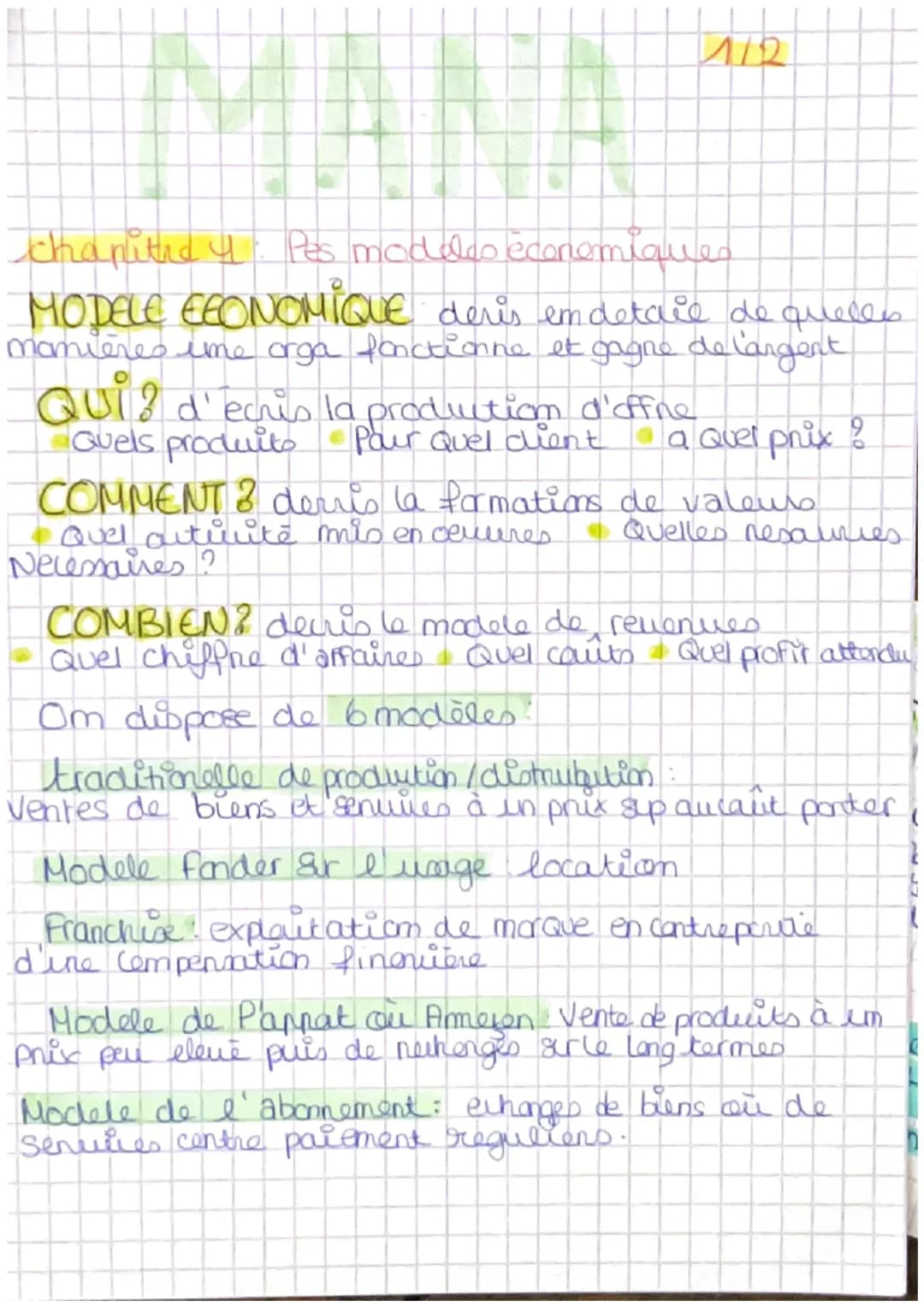 # MANA
112
chapitre 4: Pes modeles économiques
MODELE ECONOMIQUE deris em detaie de quelles
mamières ime orga fonctionne et gagne de l'ar