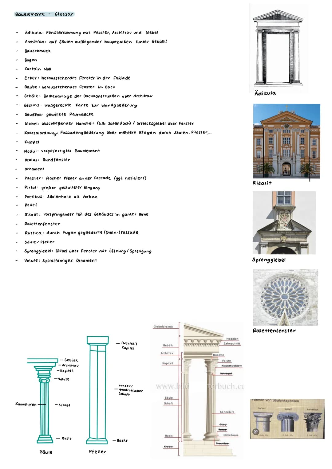 # Architektur Geschichte
Antike bis 500
- Säulen, Rundbögen, Kuppeln, Tonnengewölbe, Statuen
- heller Stein
- Tempel, Triumphbögen, Amphith
