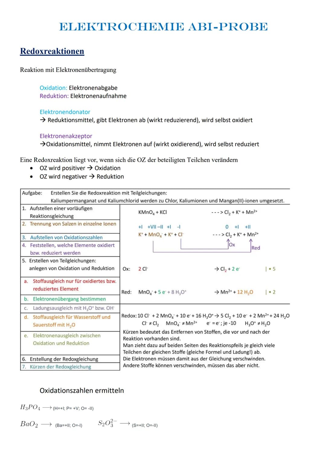 # ELEKTROCHEMIE ABI-PROBE
# Redoxreaktionen
Reaktion mit Elektronenübertragung
Oxidation: Elektronenabgabe
Reduktion: Elektronenaufnahme