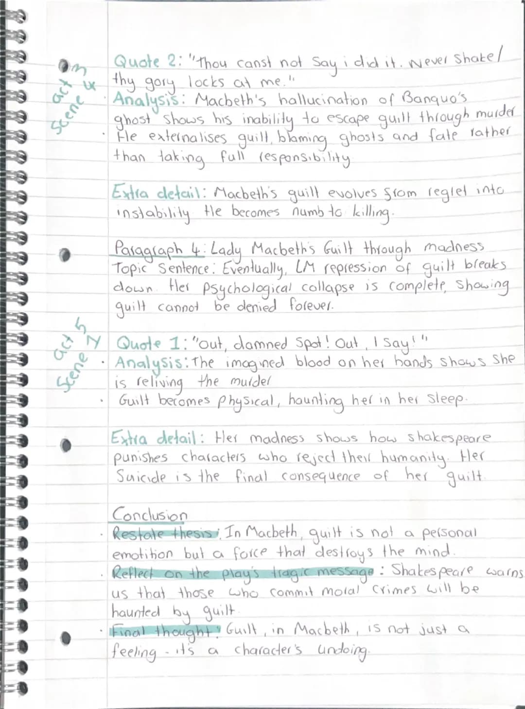 act 2
Scene 2.
Essay Plan For Guilt.
Introduction
Brief overview: Macbeth is a tragedy shaped by guilt.
Define guilt in the play's context: