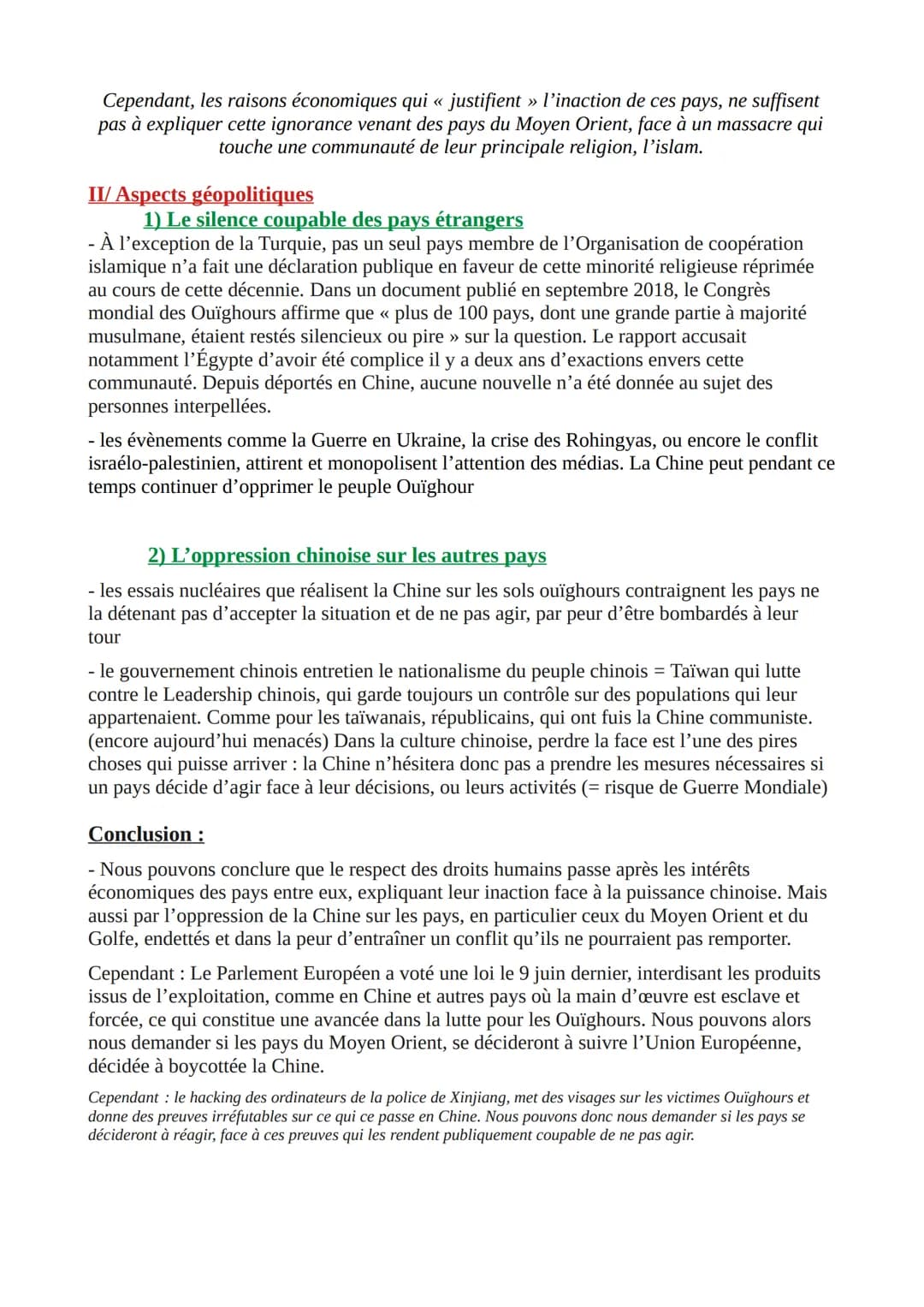 # Grand Oral
Pourquoi la scène internationale laisse-t-elle faire les violences envers le
peuple ouïghour ?
Intro :
- accroche: Le 15 jui