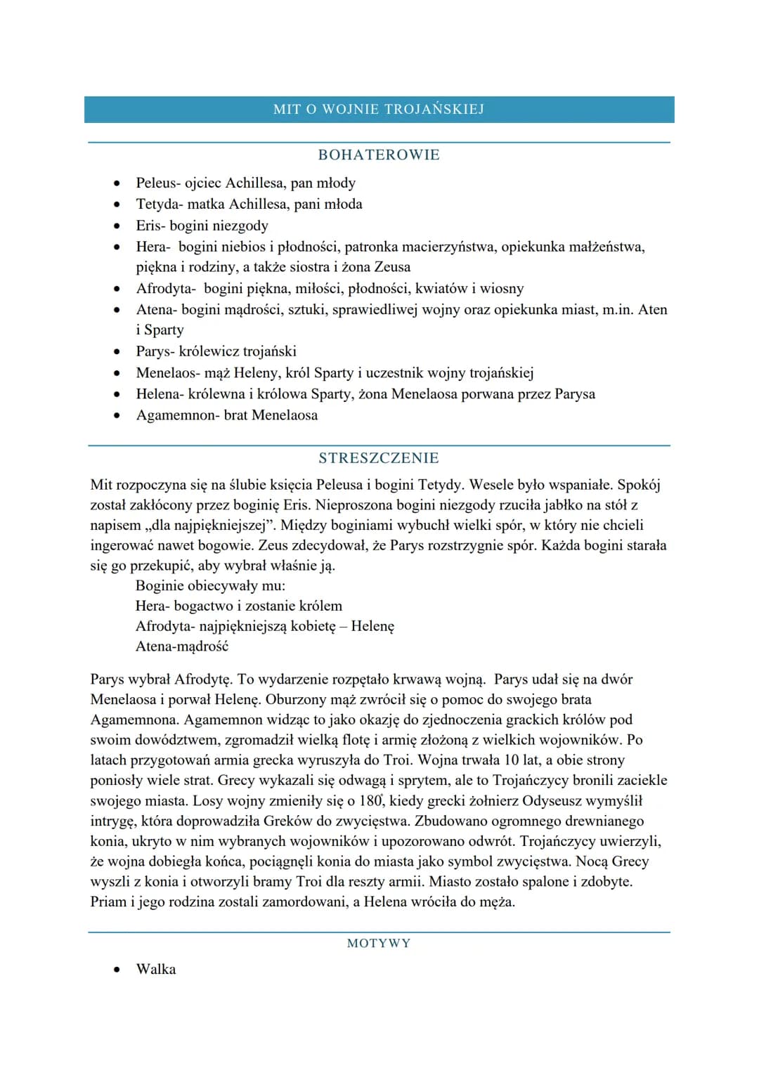 # MIT O WOJNIE TROJAŃSKIEJ
BOHATEROWIE
- Peleus- ojciec Achillesa, pan młody
- Tetyda- matka Achillesa, pani młoda
- Eris- bogini niezgody