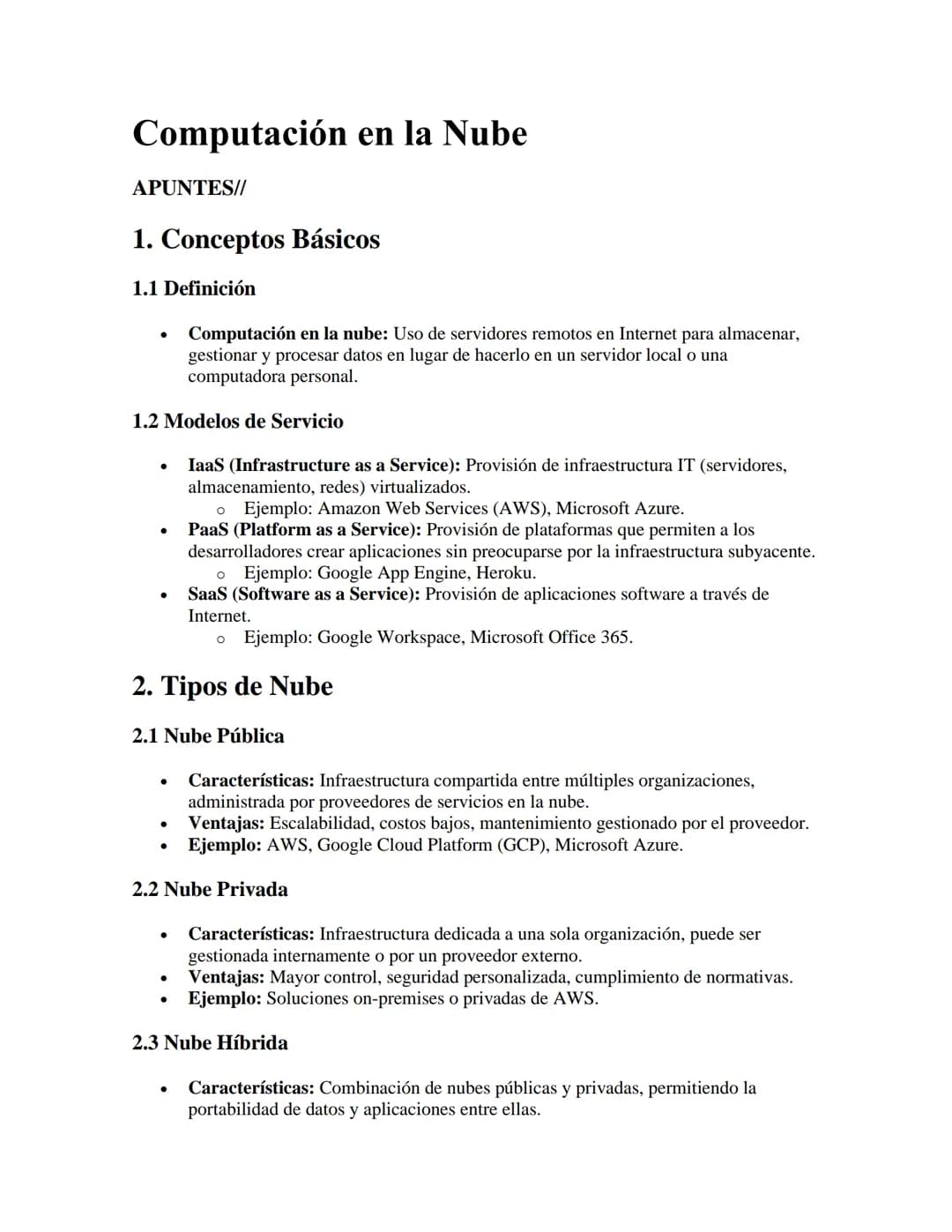 # Computación en la Nube
APUNTES//
1. Conceptos Básicos
1.1 Definición
- Computación en la nube: Uso de servidores remotos en Internet p