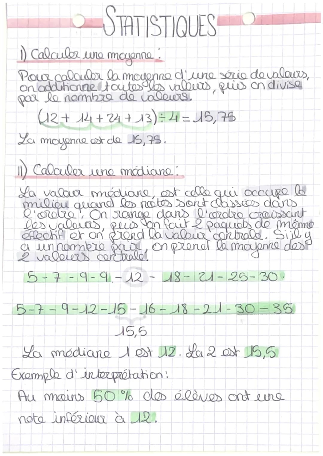 # STATISTIQUES
1) Calculer une moyenne:
Pour calculer la moyenne d'une série de valeurs,
on additionne toutes les valeurs, pris on divise