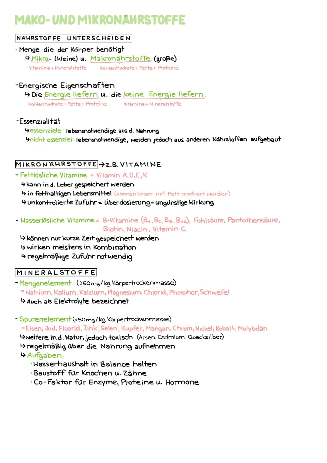 # MAKO- UND MIKRONAHRSTOFFE
NÄHRSTOFFE UNTERSCHEIDEN
- Menge die der Körper benötigt
4 Mikro- (kleine) u. Makronährstoffe, (große)
Vitamine