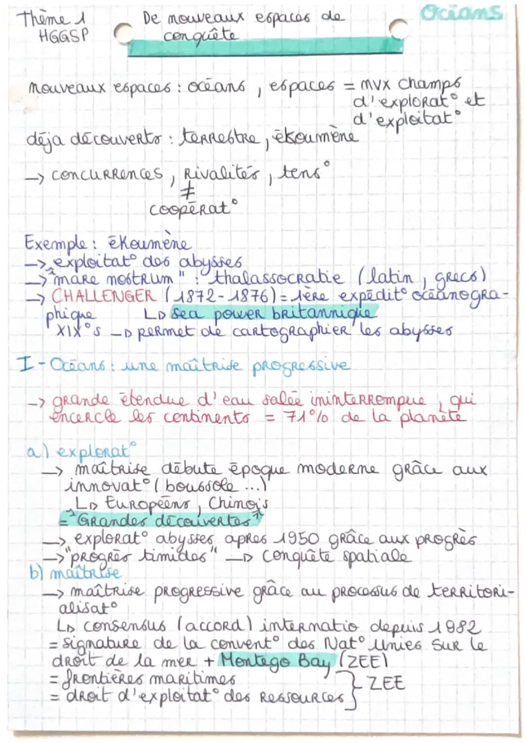 Thème 1
HGGSP
De nouveaux espaces de
conquête
Ocians
Nouveaux espaces: océans, espaces = Mvx champs
d'explorat et
dēja découverts: terrestre