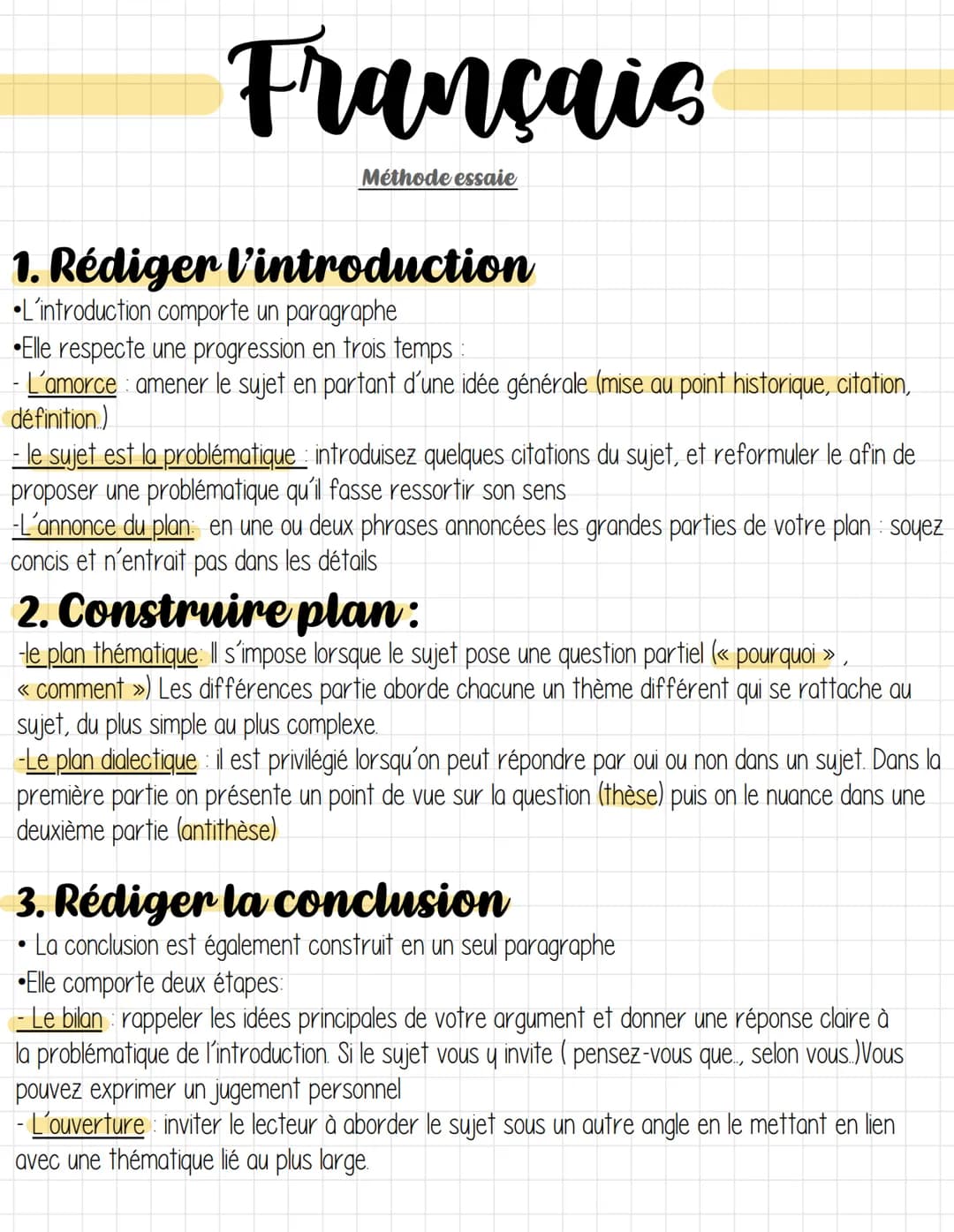 # Français
Méthode essaie
# 1. Rédiger l'introduction
* L'introduction comporte un paragraphe
* Elle respecte une progression en troi