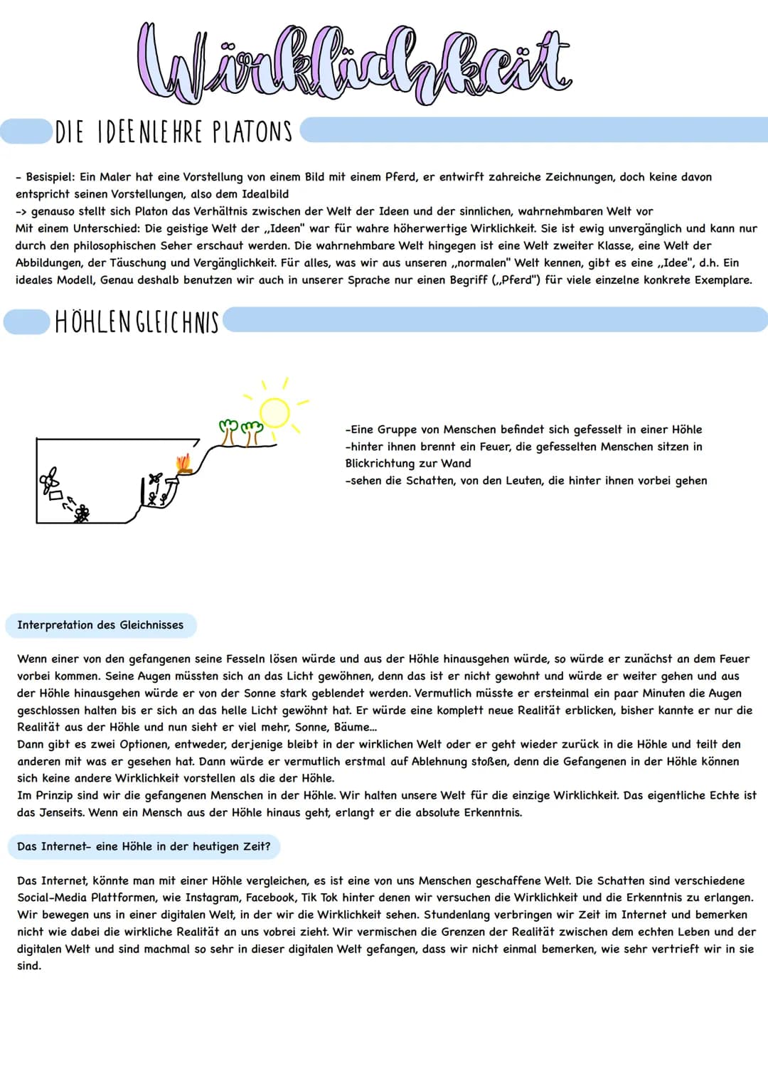 # Wirklichkeit
DIE IDEENLEHRE PLATONS
- Besispiel: Ein Maler hat eine Vorstellung von einem Bild mit einem Pferd, er entwirft zahreiche Ze