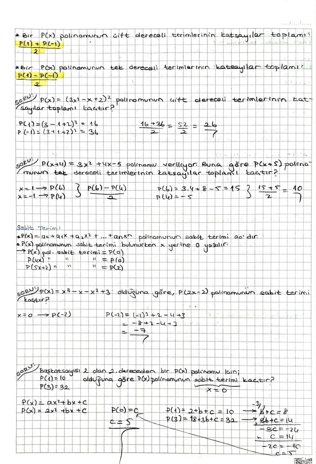 # POLINOMLAR
*x değişken, nen ve ao, a1, a2... an ER olmak üzere,
P(x)=a^x^ + an-1xn-1 + ... + a2x² + ai xi taoxo ifadesine gerçek katsayıl