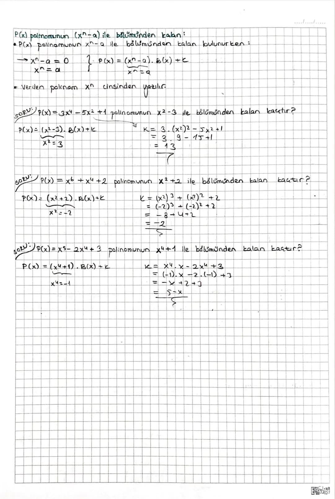 # POLINOMLAR
*x değişken, nen ve ao, a1, a2... an ER olmak üzere,
P(x)=a^x^ + an-1xn-1 + ... + a2x² + ai xi taoxo ifadesine gerçek katsayıl