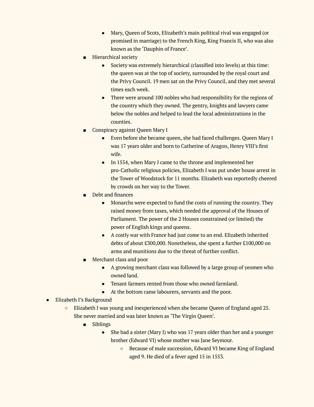 # History GCSE
# Elizabethan England
Notes
Elizabeth's Court and Parliament
Elizabeth I and her Court
Elizabeth's Accession
* The Sit