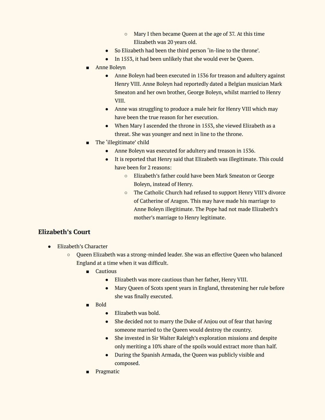 # History GCSE
# Elizabethan England
Notes
Elizabeth's Court and Parliament
Elizabeth I and her Court
Elizabeth's Accession
* The Sit