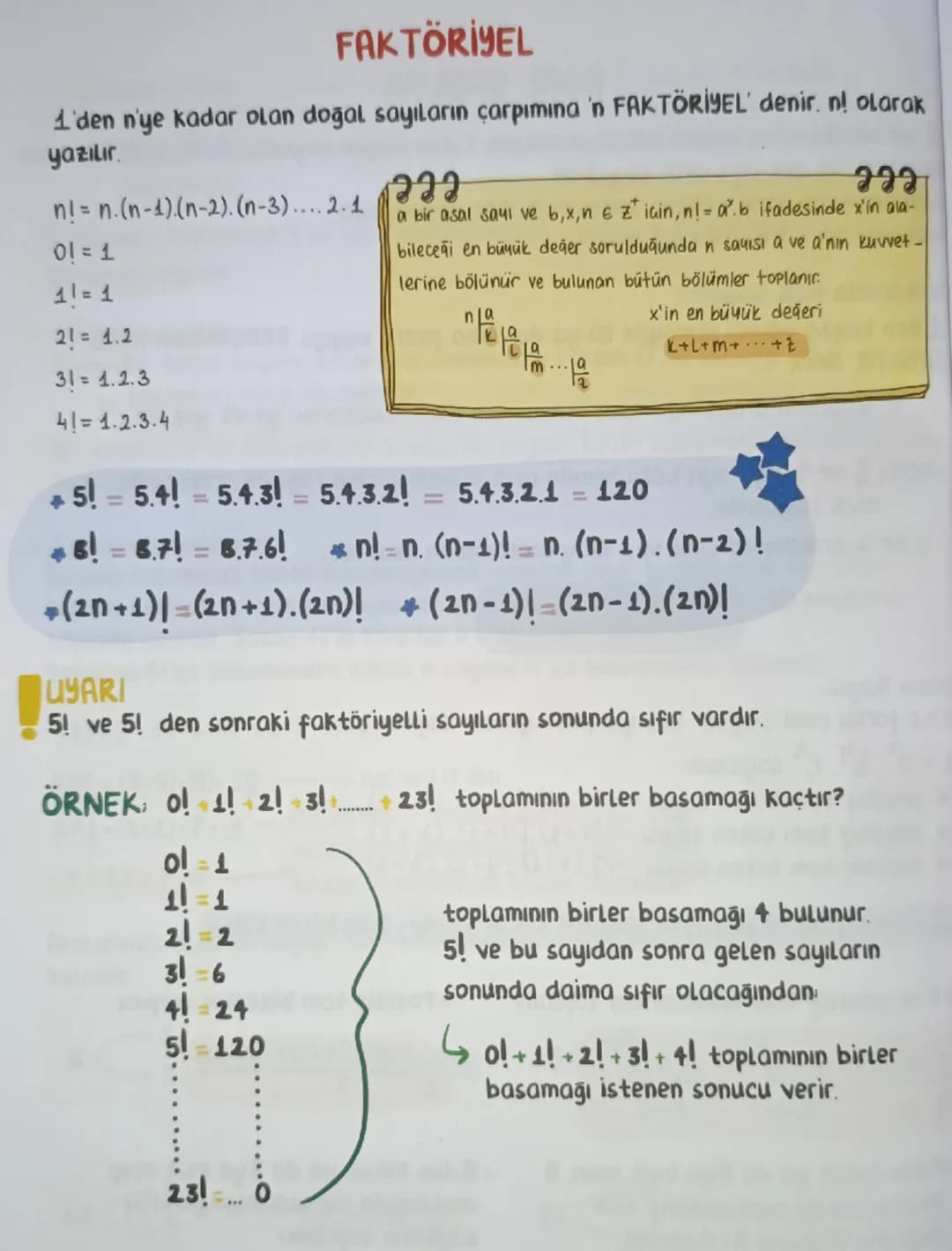 # FAK TÖRİYEL
1'den n'ye kadar olan doğal sayıların çarpımına 'n FAKTÖRİYEL' denir. n! olarak
yazılır.
n! = n.(n-1).(n-2). (n-3).... 2.1