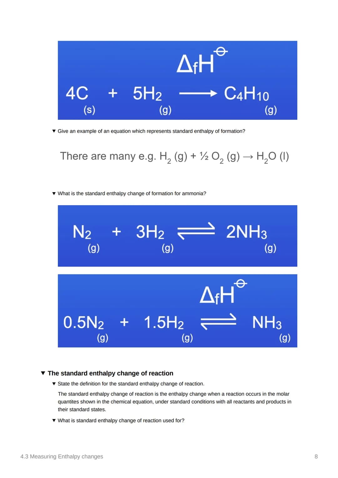 # 4.3 Measuring Enthalpy changes
Anki
Notes
☑ covered in class? Done
= not needed
- Equations:
- q = mcAT, where q is energy
- 1cm