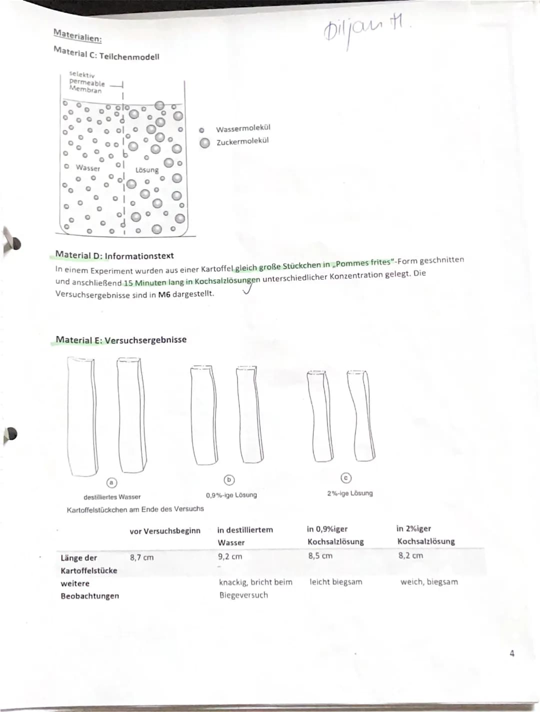 Name:
1. Klausur des EF-Biologie-Grundkurs 1+3 (BUTE)
07.10.2021
Bearbeitungszeit: 90 Minuten
Aufgabe 2: Diffusion und Osmose
Diljan 11.