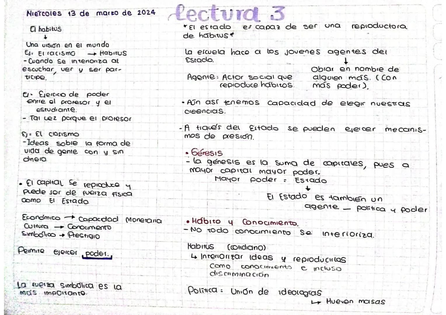 Miércoles 13 de marzo de 2024
El habitus
+
lectura 3
*El estado es capaz de ser una reproductora
de habitus*
Una visión en el mundo
Ej: El