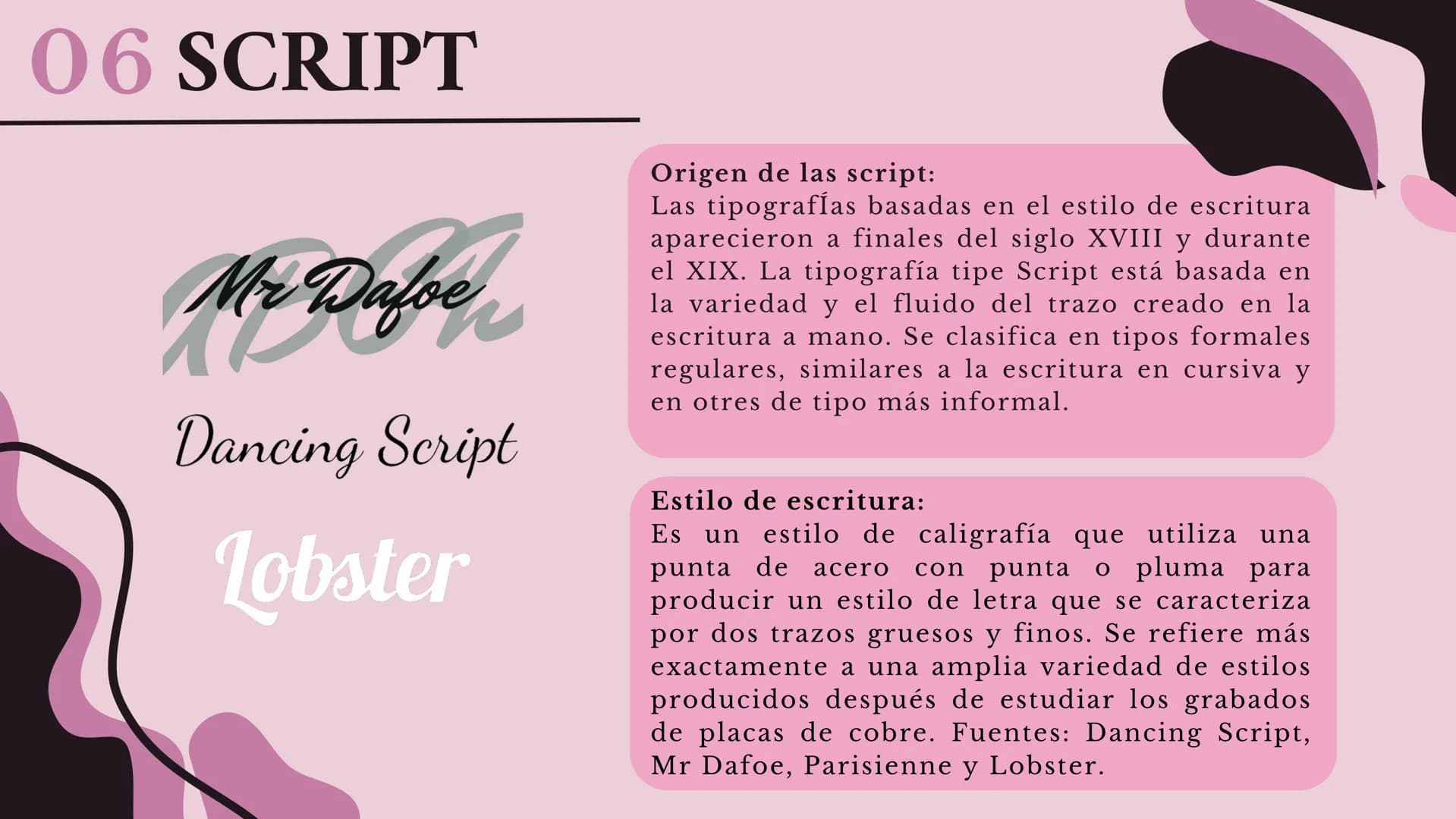 # FAMILIAS
# TIPOGRÁFICAS
PRESENTACIÓN
S . D # Índice
Familias
01
06 Tipografía
tipográficas
Script
Tipografía
02
07 Tipografía
Egipcia
B