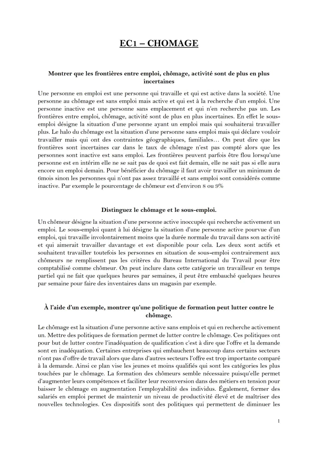 # EC1-CHOMAGE
Montrer que les frontières entre emploi, chômage, activité sont de plus en plus
incertaines
Une personne en emploi est une p