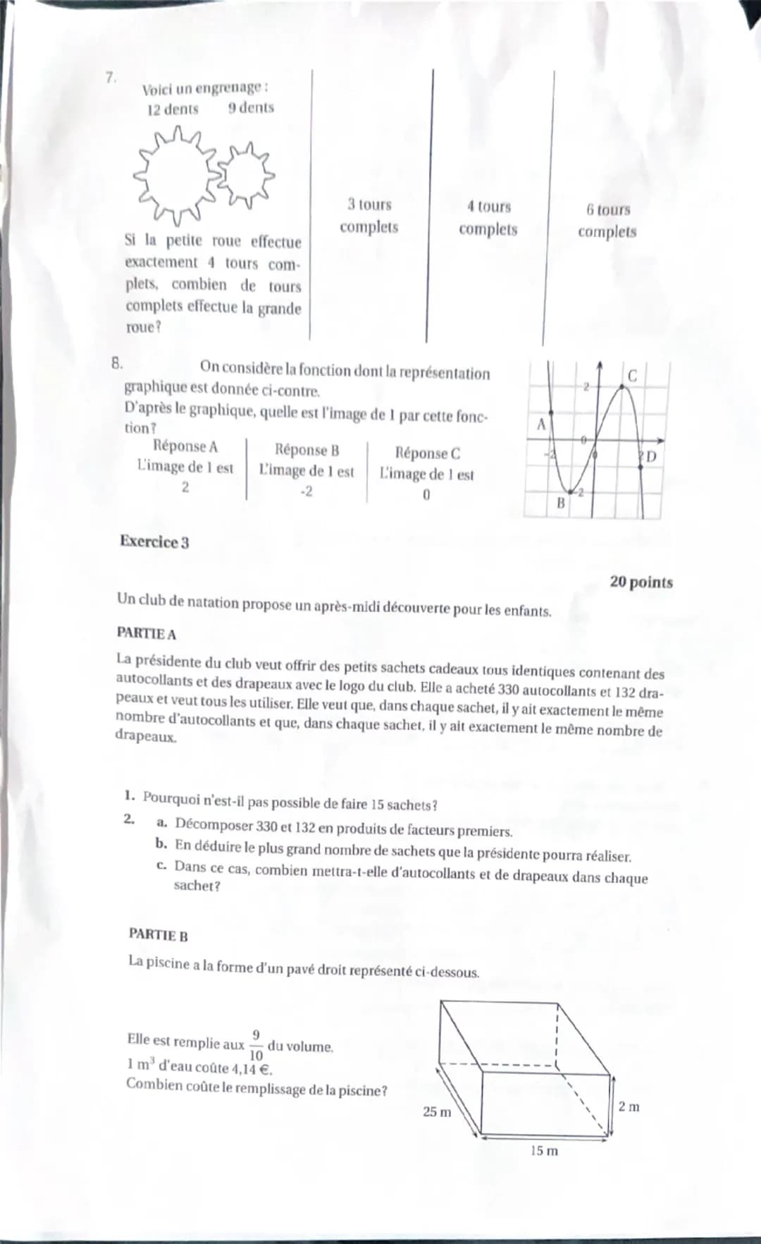 # DIPLÔME NATIONAL DU BREVET
MATHÉMATIQUES
Série générale
Durée de l'épreuve: 2 h 00 - 100 points
Matériel autorisé
L'usage de la calcu