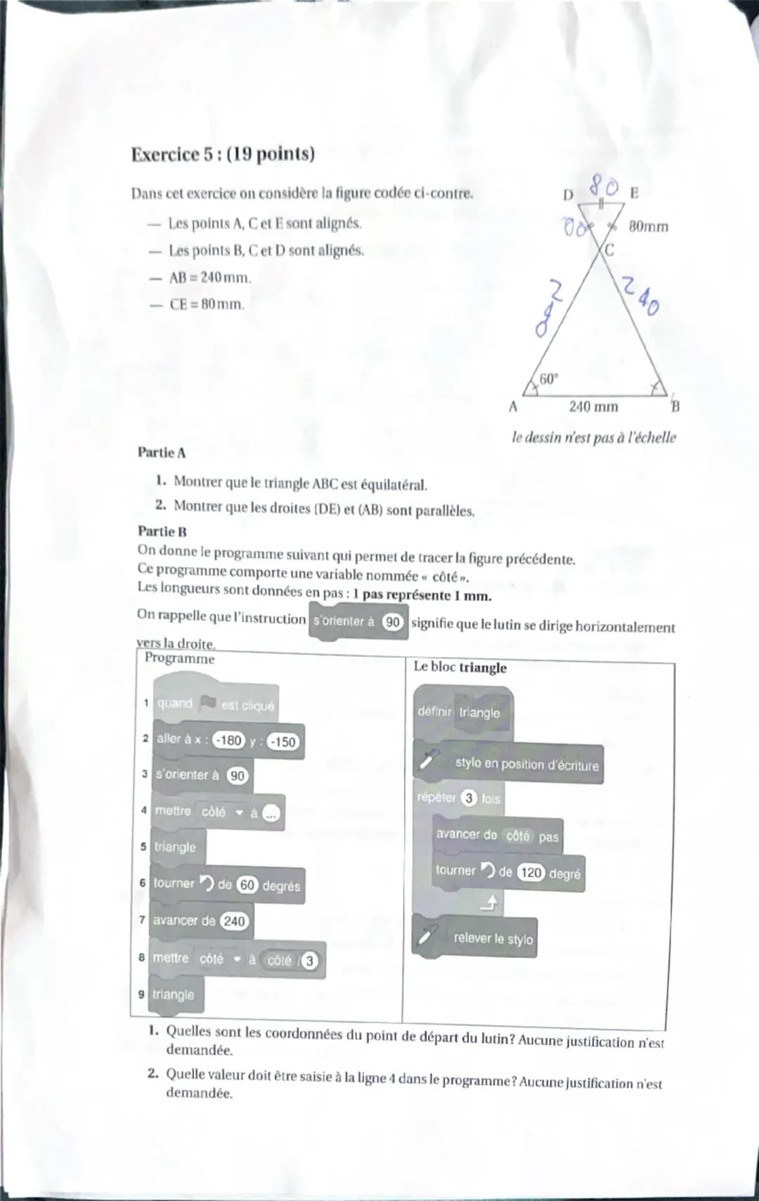 # DIPLÔME NATIONAL DU BREVET
MATHÉMATIQUES
Série générale
Durée de l'épreuve: 2 h 00 - 100 points
Matériel autorisé
L'usage de la calcu