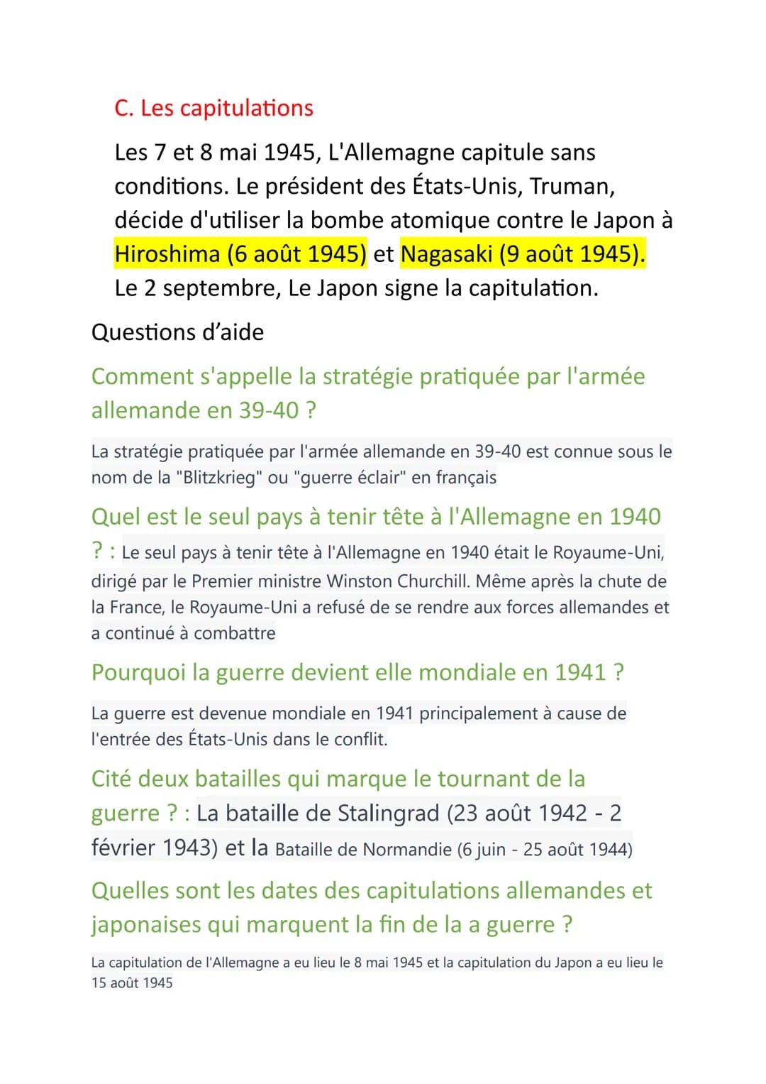 Histoire-Géographie
Fiche de Révision
1. Les victoires éclairs de l'Allemagne :
A. L'élimination de la Pologne et la drôle de guerre
*