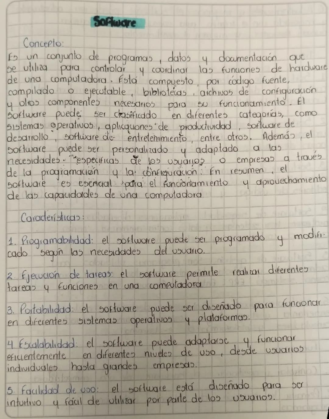 ### Software
Concepto:
Es un conjunto de programas, datos y documentación que
se utiliza para controlar y coordinar las funaones de hardwar