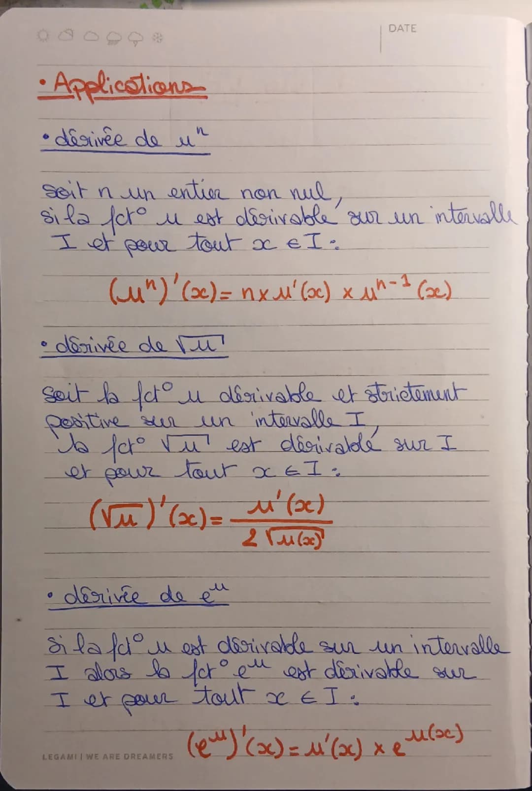 DATE
900000
• composée de deux fcto
On convidere 2 fot u(x) et v (oc) tq=
• pour tout $x \in I$, $M(x) \in J$
• vest del sur l'intervall