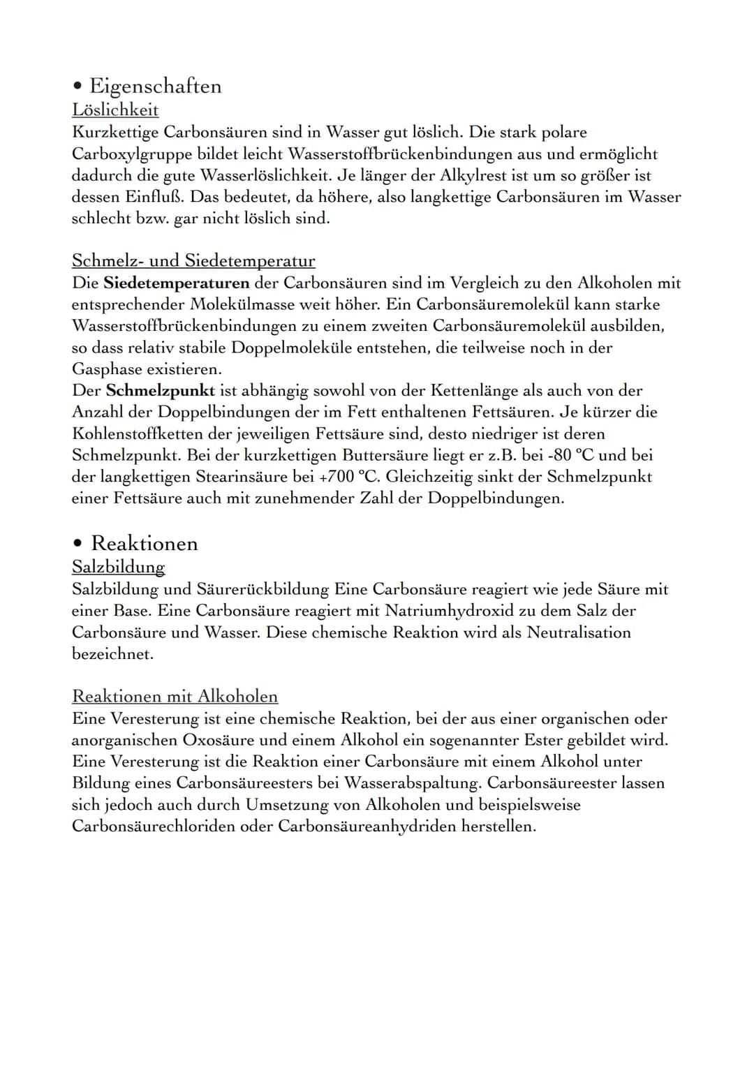 # CARBONSÄURE
• Bildung
Carbonsäuren entstehen durch Oxidation aus primären Alkoholen, wobei als
Zwischenstufen Aldehyde auftreten. Geeigne