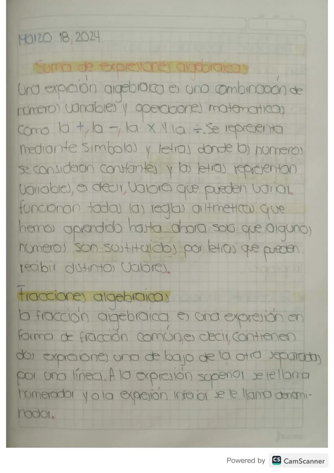 MO12O 18, 2024
Suma de expresiones algebraicay
Und expción algebraica es una combincoón de
romero) canabies y operaciones matematica).
com