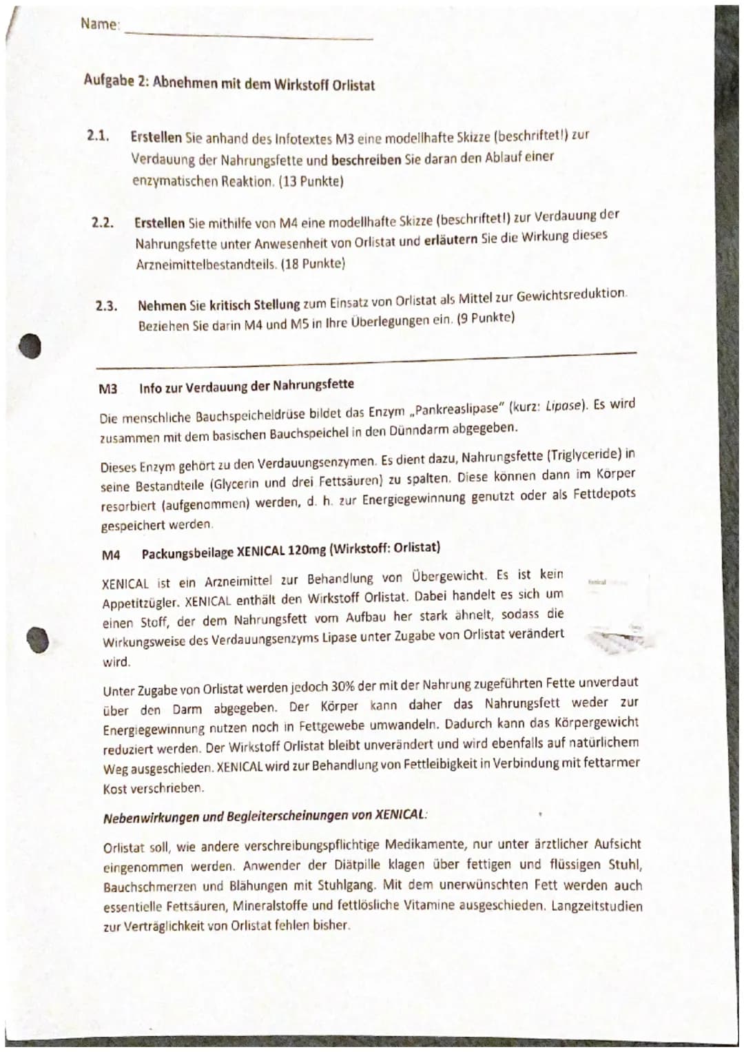 EF Biologie
Klausur Nr. 2-Enzymatik
04.03.2022
Name:
Aufgabe 1: Lactase
1.1 Beschreiben Sie den Aufbau sowie die allgemeinen Funktionen va