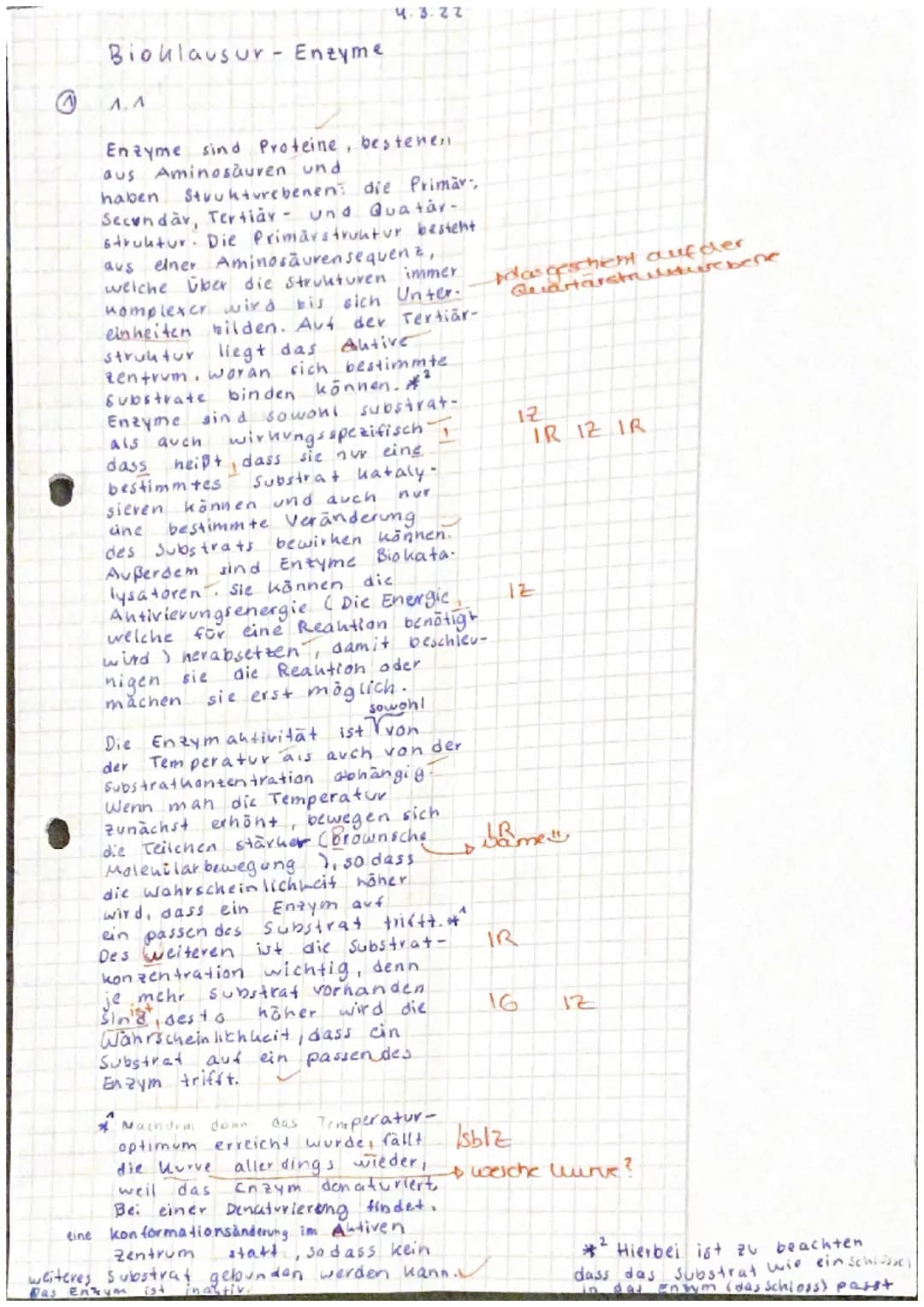 EF Biologie
Klausur Nr. 2-Enzymatik
04.03.2022
Name:
Aufgabe 1: Lactase
1.1 Beschreiben Sie den Aufbau sowie die allgemeinen Funktionen va