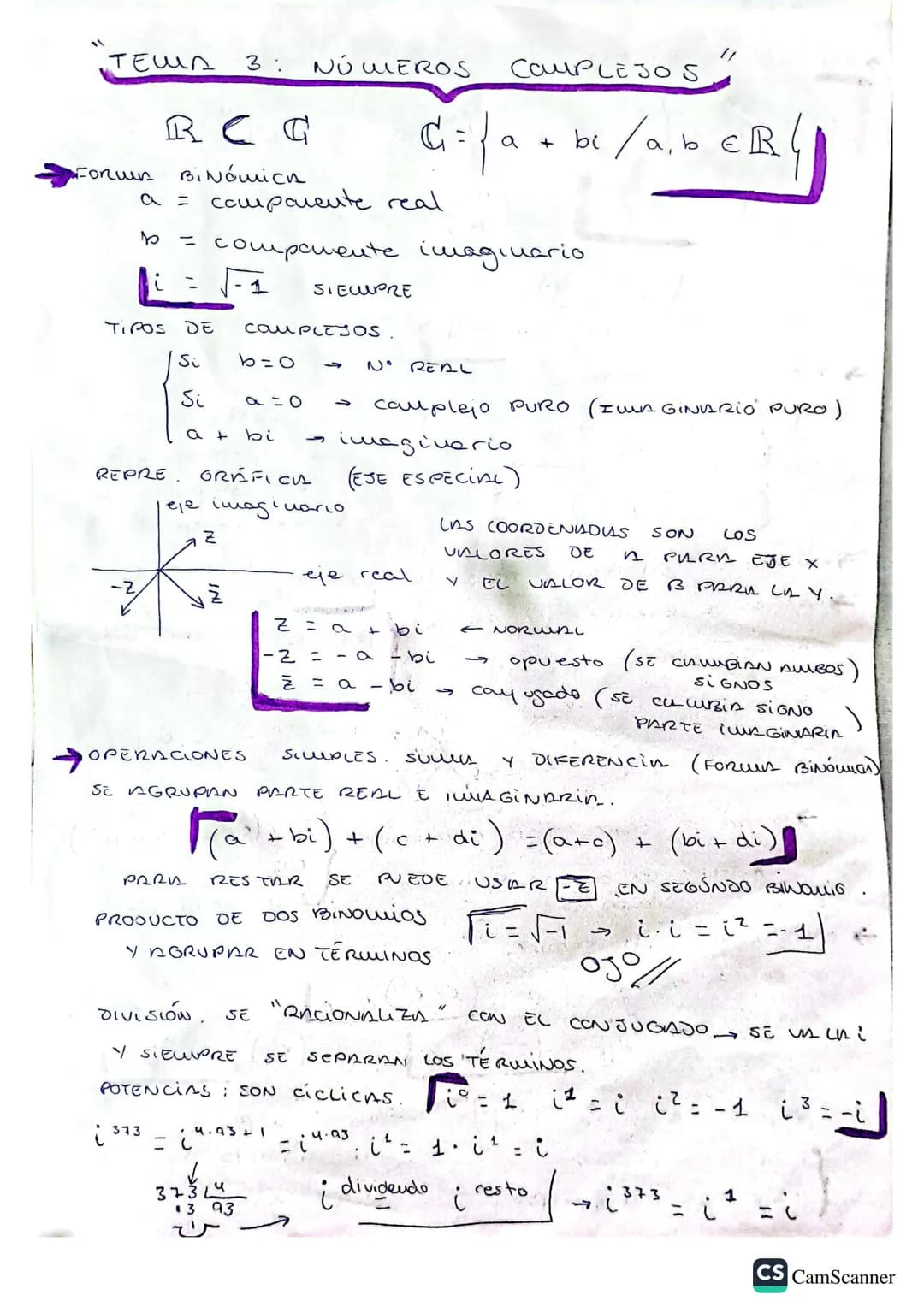"TEWA 3: NÚMEROS COMPLEJOS"
RCG $G={a + bi/a,b \epsilon R}$
FORWR BINómica
a = comparente real
= a componente imaginario
$i = \sqrt{-1}
