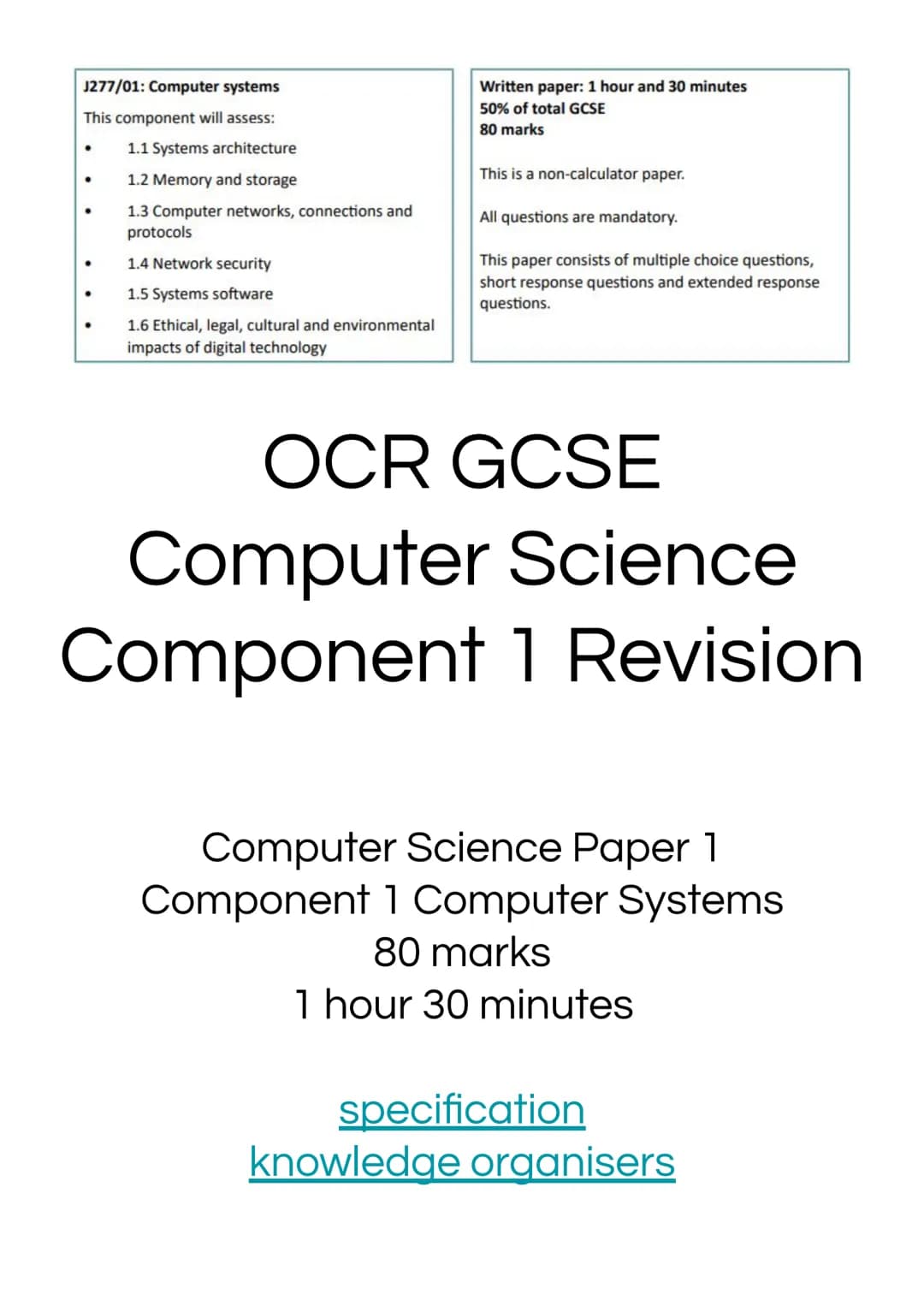<h3>Assessment Components</h3>
<p>1.1 <strong>Systems Architecture</strong><br>1.2 <strong>Memory and Storage</strong><br>1.3 <strong>Compu