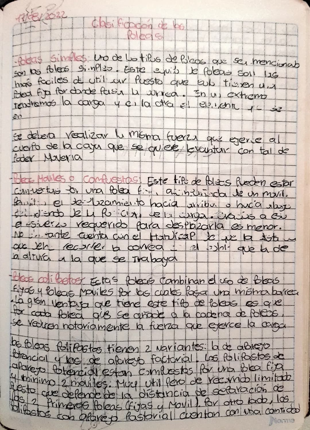 10/08/2022
# Poleas
Lina faca es un mecanismo que se utiliza para levantar o Male
cosos pesodas que consiste en una rueda susitlendida.
que