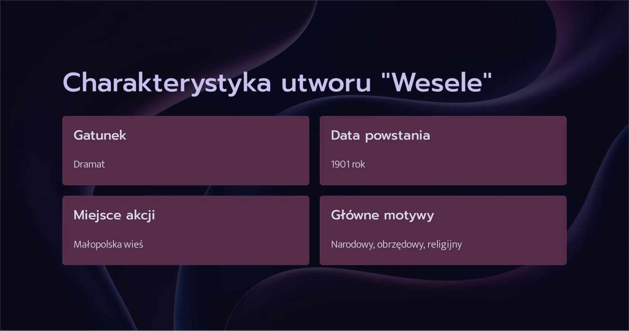 4
"Wesele" - notatka
Witajcie na prezentacji o jednym z najważniejszych dzieł polskiej
literatury. Poznacie historię powstania, inspiracje