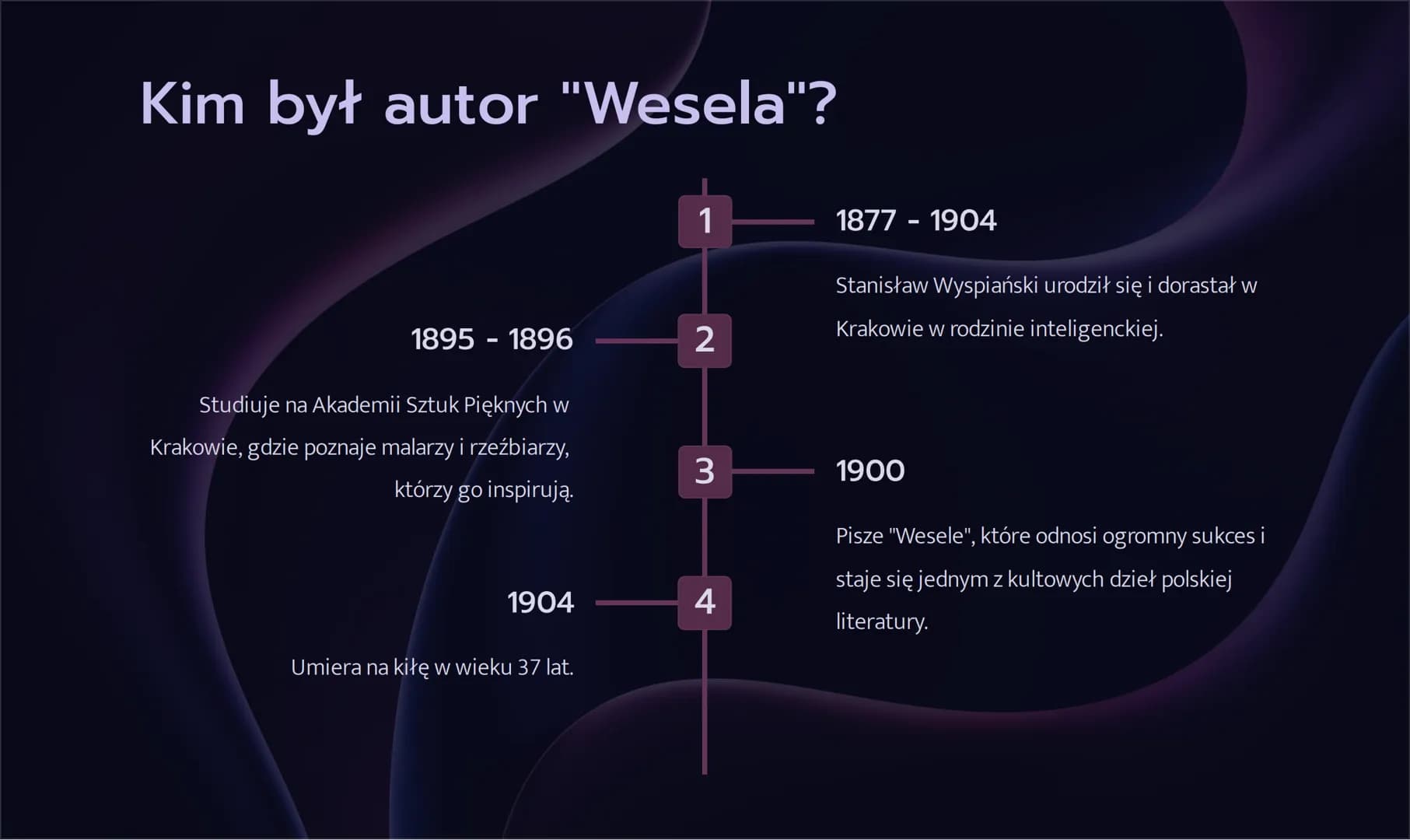 4
"Wesele" - notatka
Witajcie na prezentacji o jednym z najważniejszych dzieł polskiej
literatury. Poznacie historię powstania, inspiracje