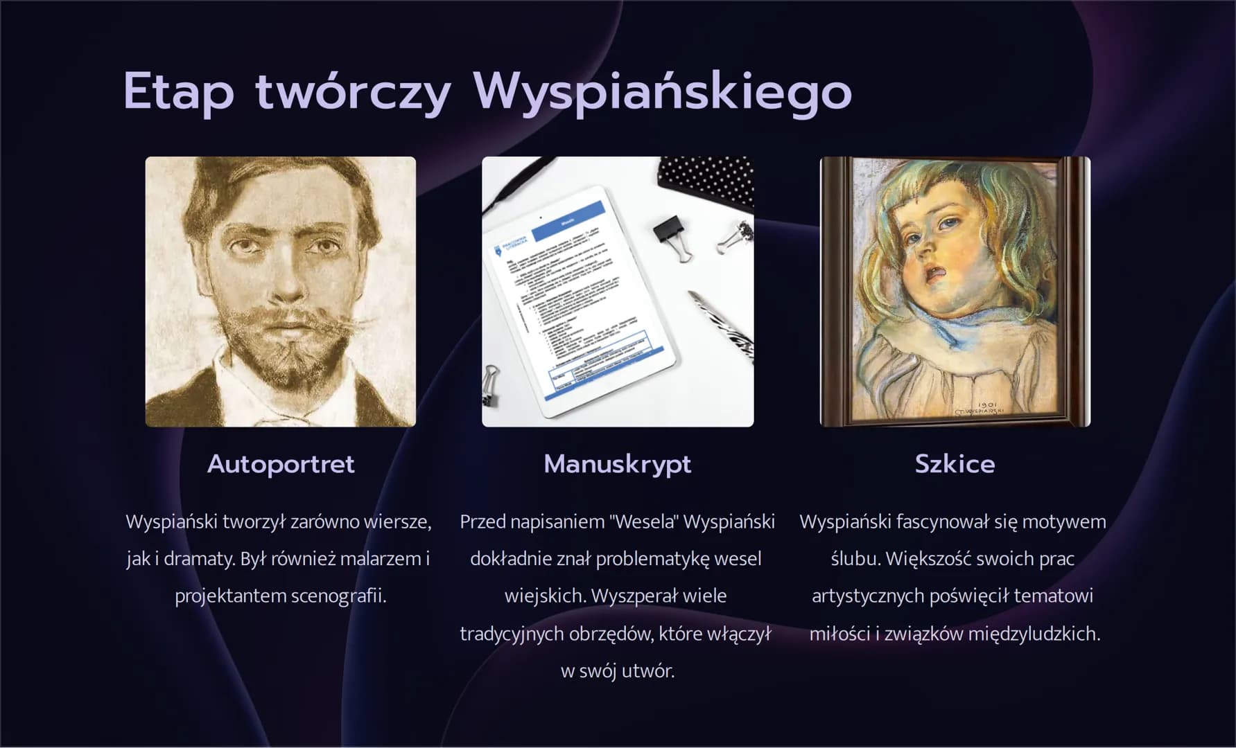 4
"Wesele" - notatka
Witajcie na prezentacji o jednym z najważniejszych dzieł polskiej
literatury. Poznacie historię powstania, inspiracje
