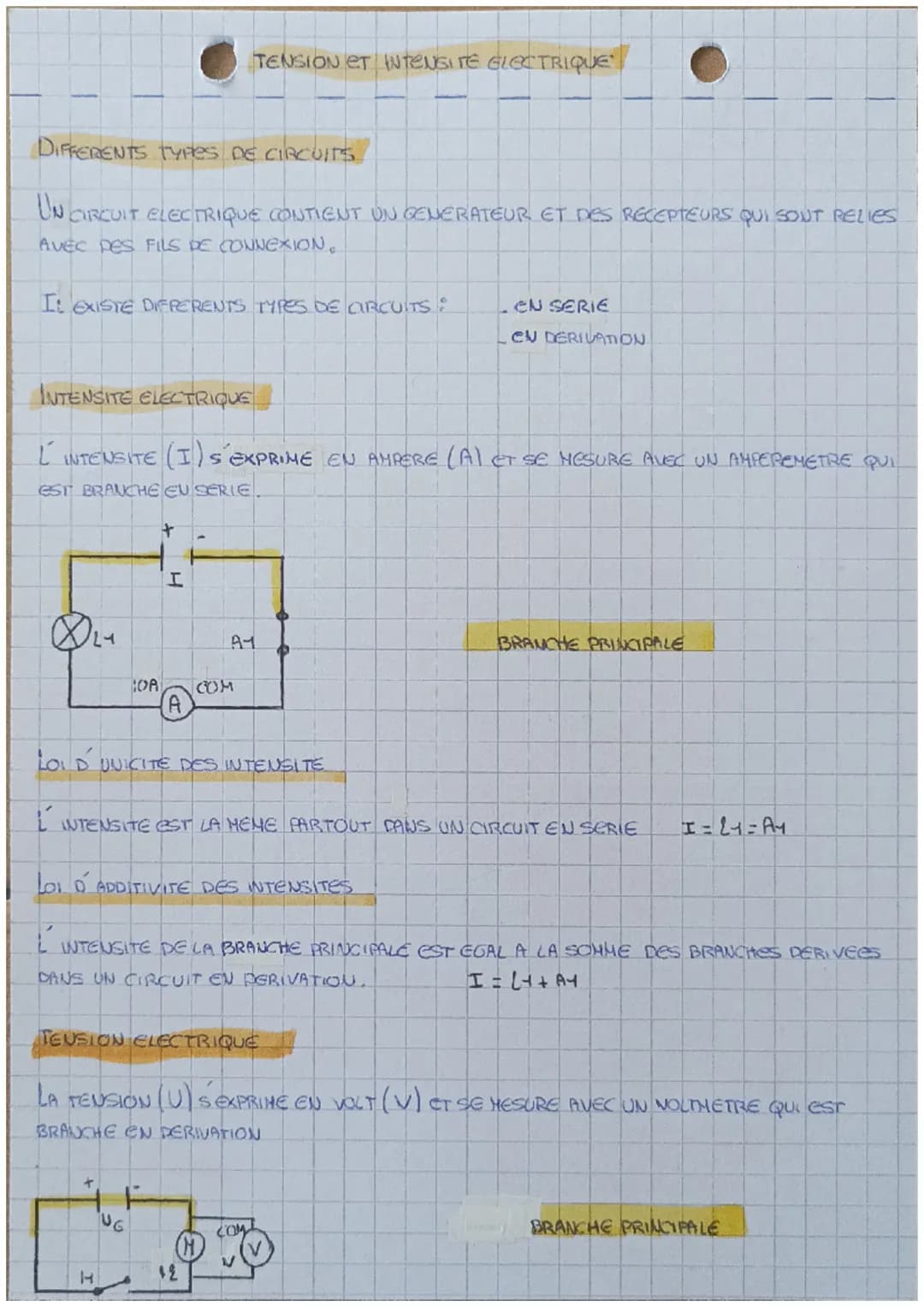 # TENSION ET INTENSITE ELECTRIQUE
DIFFERENTS TYPES DE CIRCUITES
UN CIRCUIT ELECTRIQUE CONTIENT UN GENERATEUR ET DES RECEPTEURS QUI SONT RE