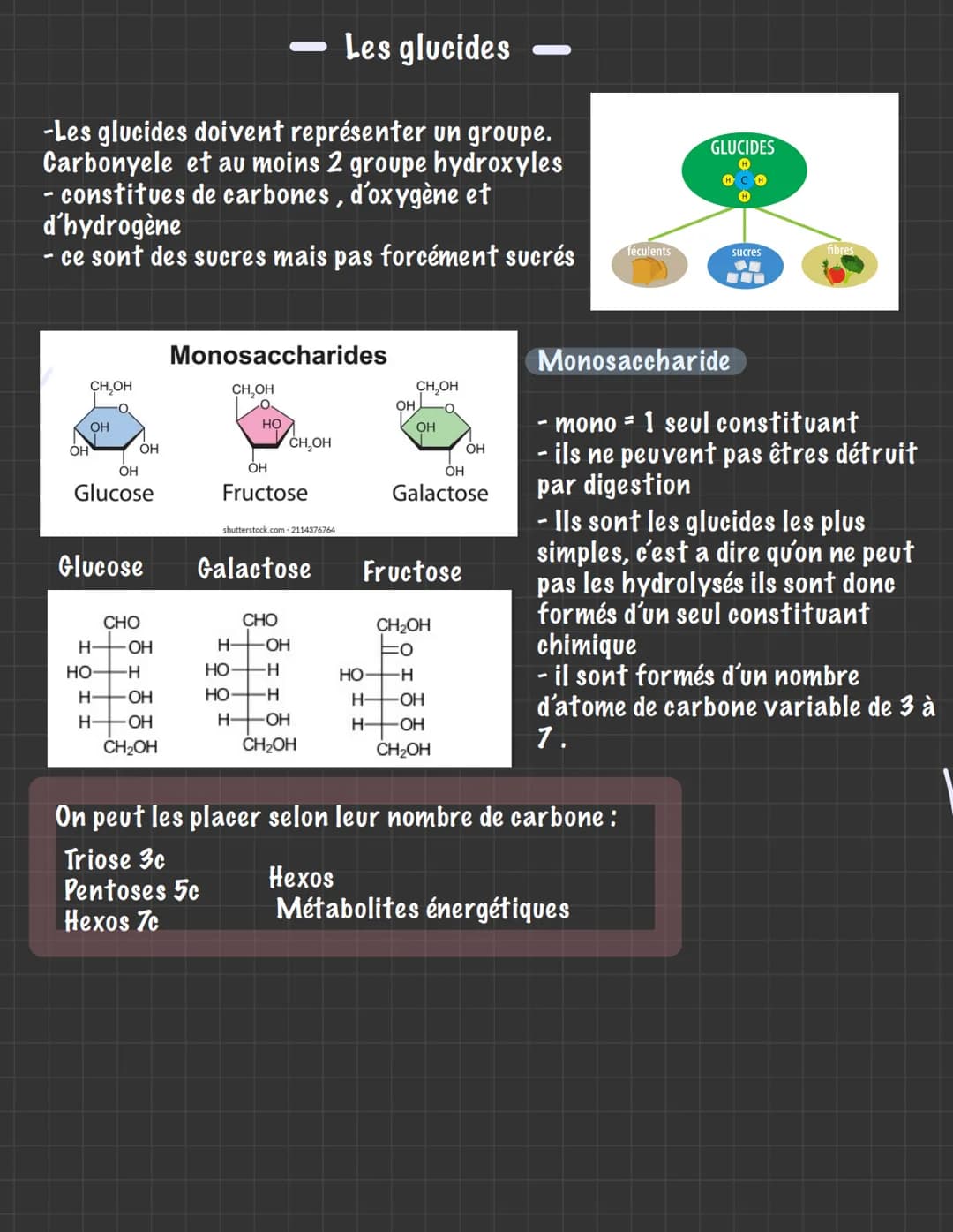 # Les glucides
-Les glucides doivent représenter un groupe.
Carbonyele et au moins 2 groupe hydroxyles
- constitues de carbones, d'oxygène