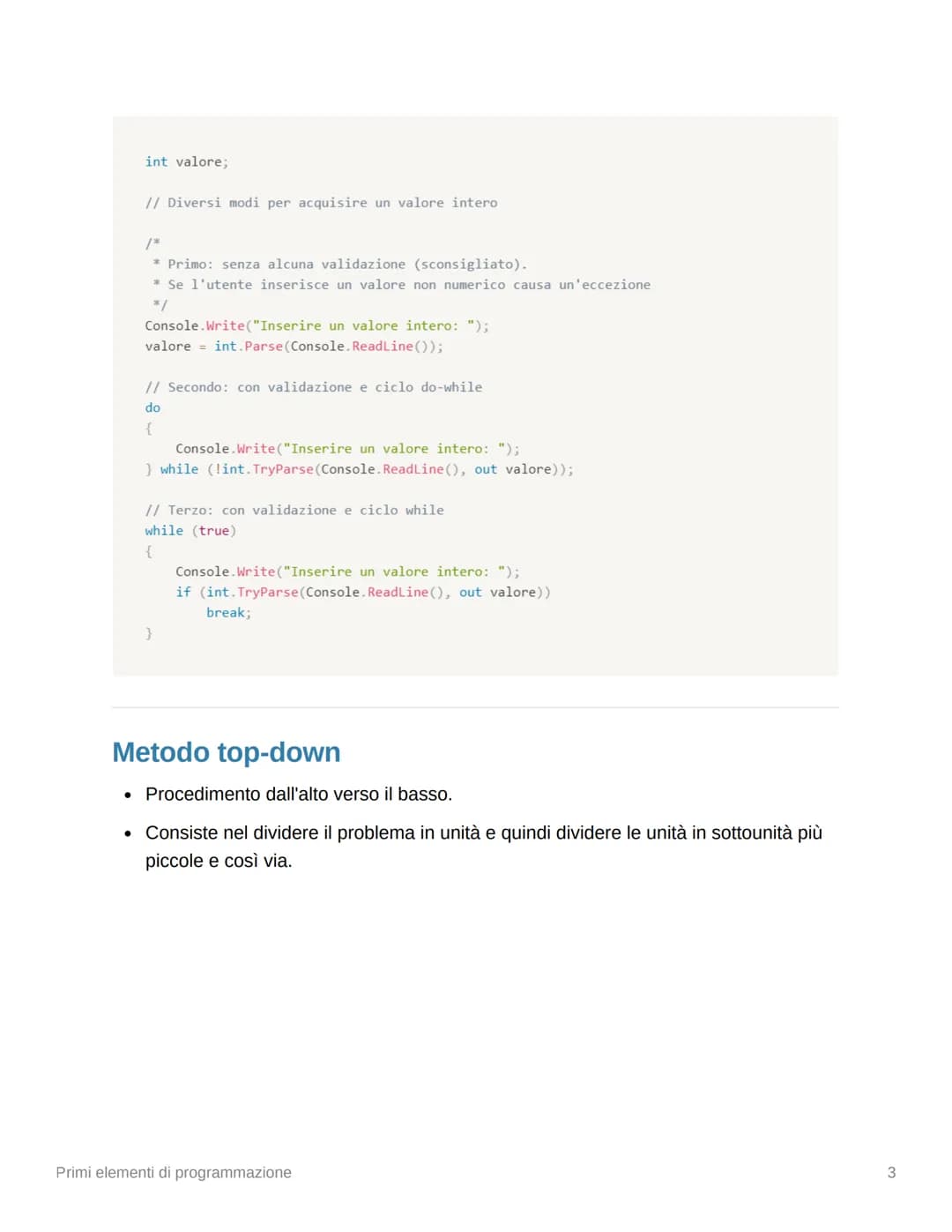 2
# Primi elementi di programmazione
## Algoritmo
- Algoritmo $\rightarrow$ Sequenza di passi da eseguire per avere un certo risultato.
-
