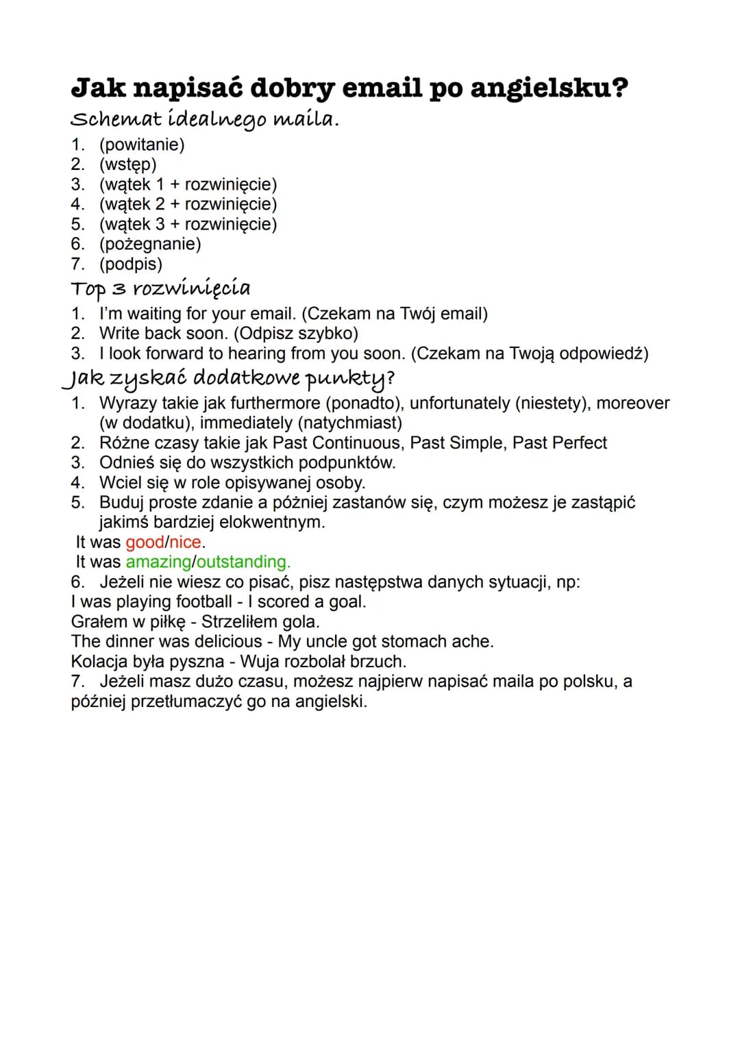 # Jak napisać dobry email po angielsku?
Schemat idealnego maila.
1. (powitanie)
2. (wstęp)
3. (wątek 1 + rozwinięcie)
4. (wątek 2 + rozwinię