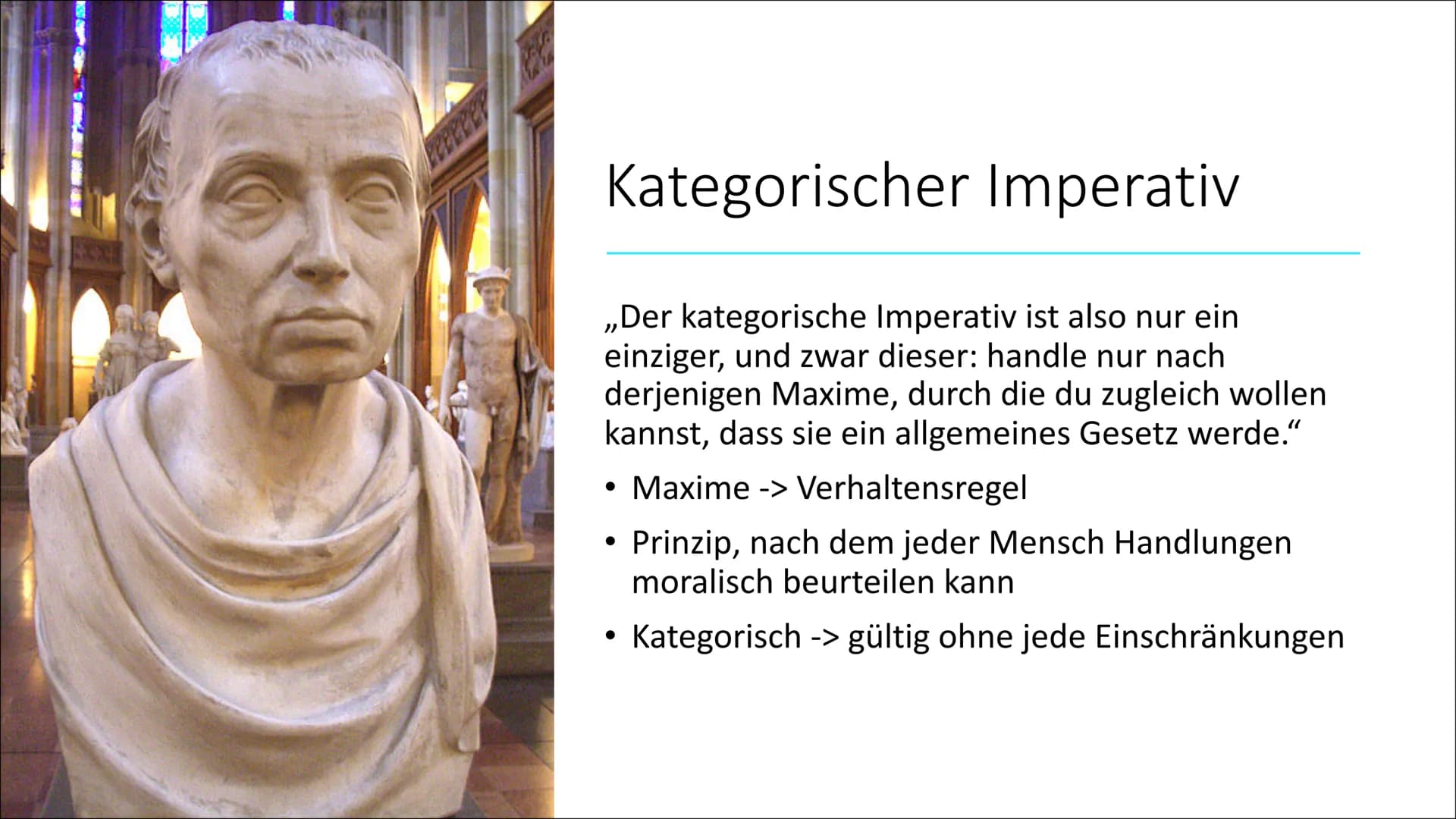 # Immanuel Kant
Laura Nußbaum Gliederung
• Allgemeines
• Biografie
• Werke
• Kategorischer Imperativ
• Seine Aufklärung
• Kants Vorstellun