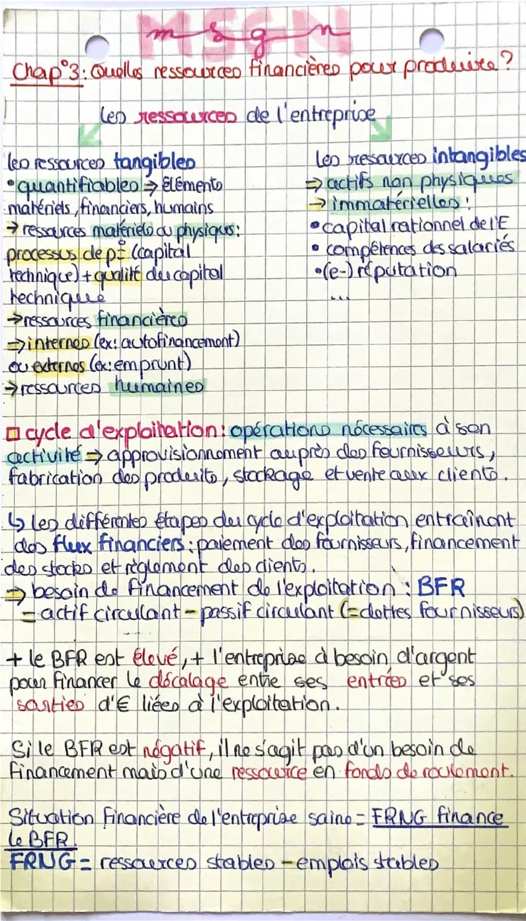 sg
# Chap 3: Quelles ressources financières pour produire?
# Les ressources de l'entreprise
les ressources tangibleo
* quantifiables Eléme