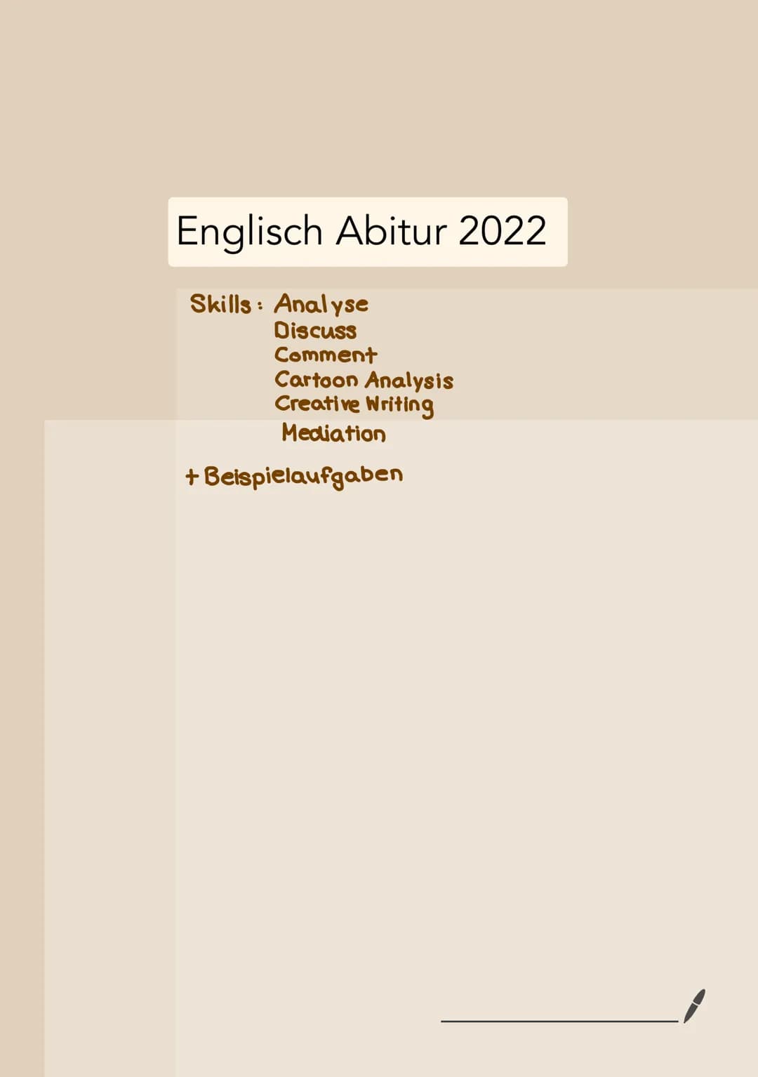 Englisch Abitur 2022
Skills: Analyse
Discuss
Comment
Cartoon Analysis
Creative Writing
Mediation
+ Beispielaufgaben # ANALYSE
4. Allg. Ein