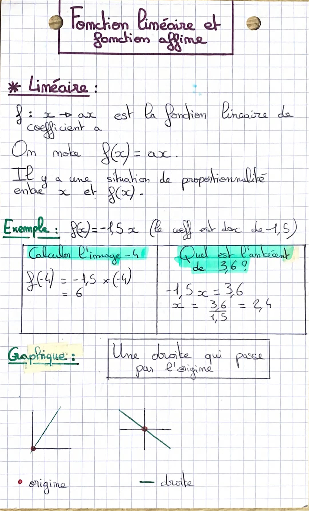 # Fonction liméaire et
Somction affime
* Liméaire:
8:
: xax est la fonction lineaire de
coefficient a
Om moke 8(x):
Il y
entre
= ax.
a une