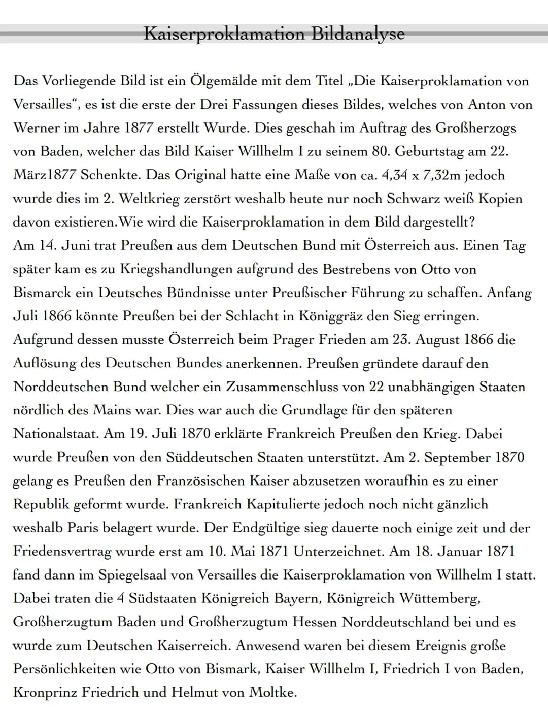# Kaiserproklamation Bildanalyse
Kaiser Willhelm I
Kronprinz Friedrich
Fürst Otto von Bismark
Friedrich I von Bade
Helmut von Moltke #